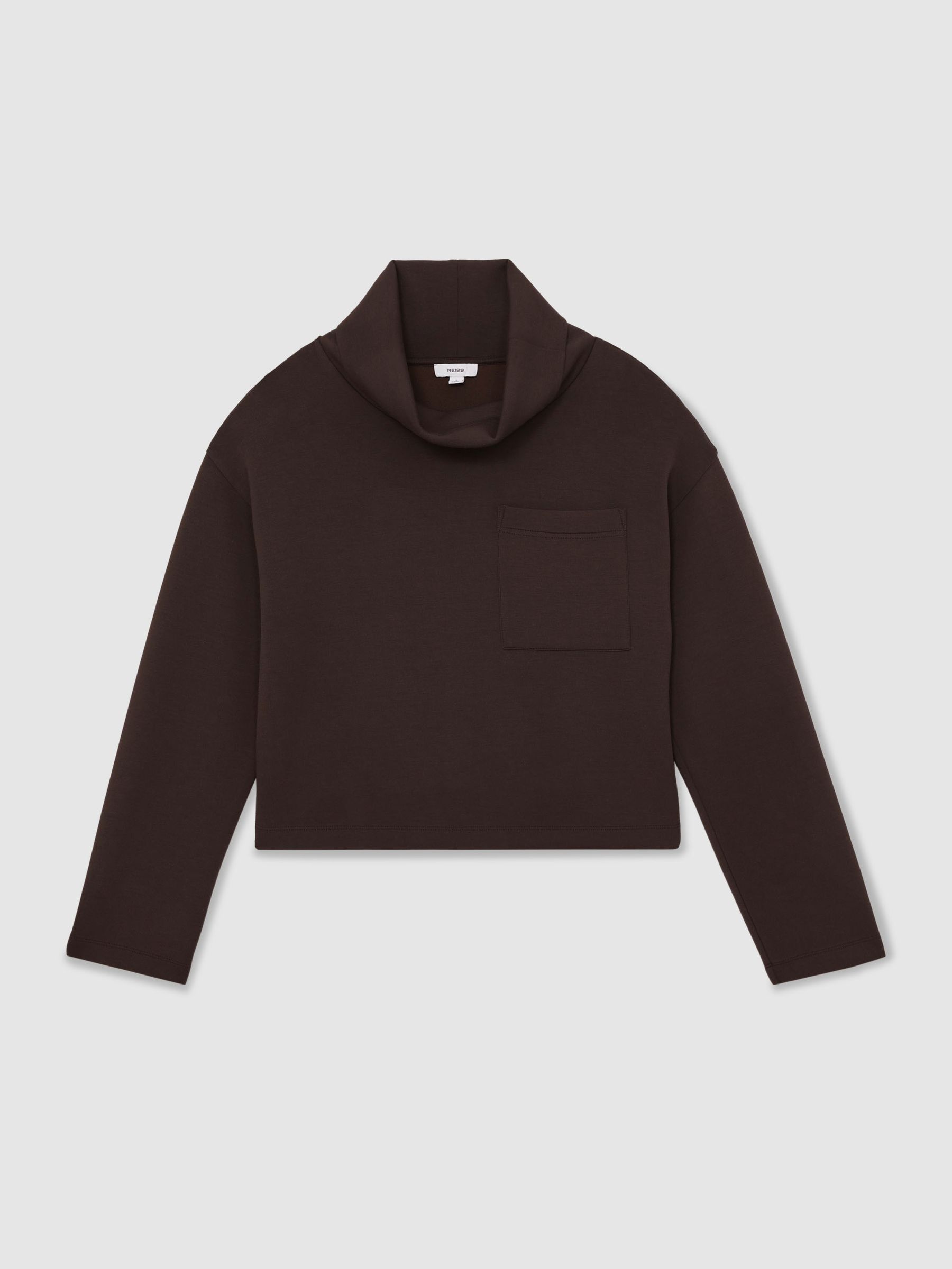 Interlock-Jersey Funnel-Neck Sweatshirt in Dark Chocolate Brown