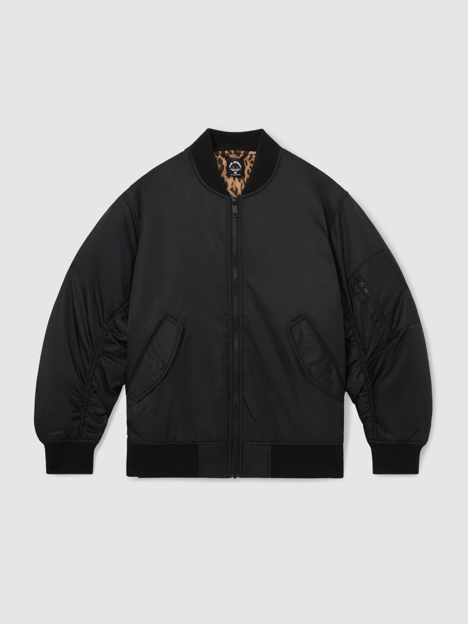 The Upside Ruched-Sleeve Bomber Jacket in Black