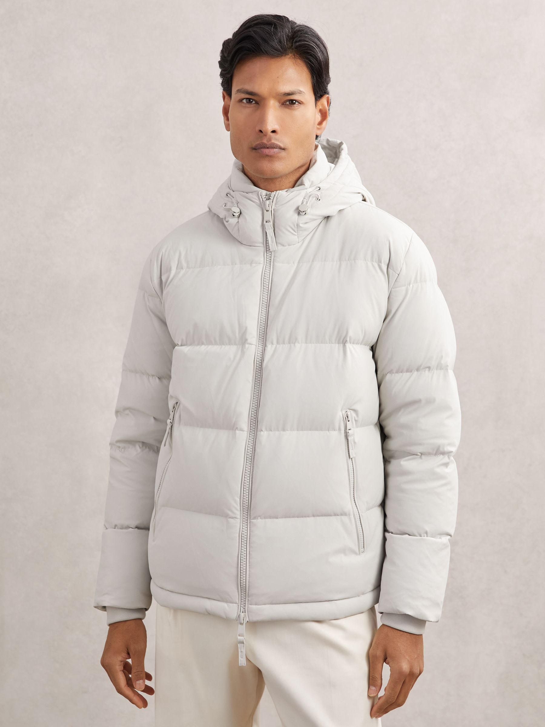 Quilted Zip-Through Puffer Jacket in Light Stone
