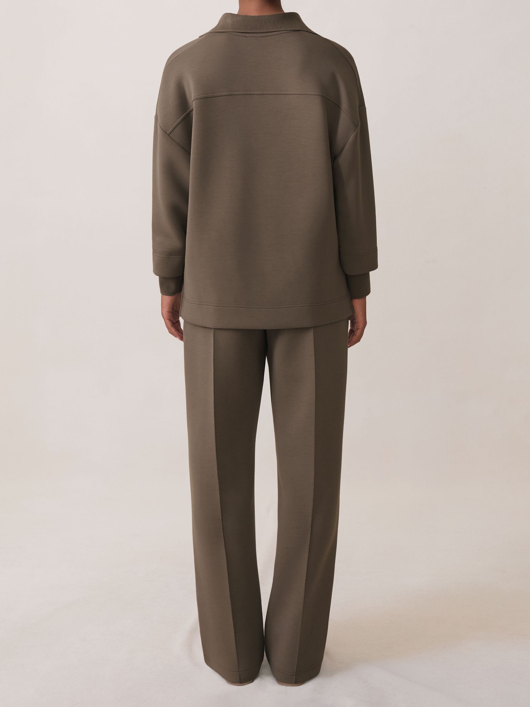 Interlock Open-Collar Sweatshirt in Khaki Green