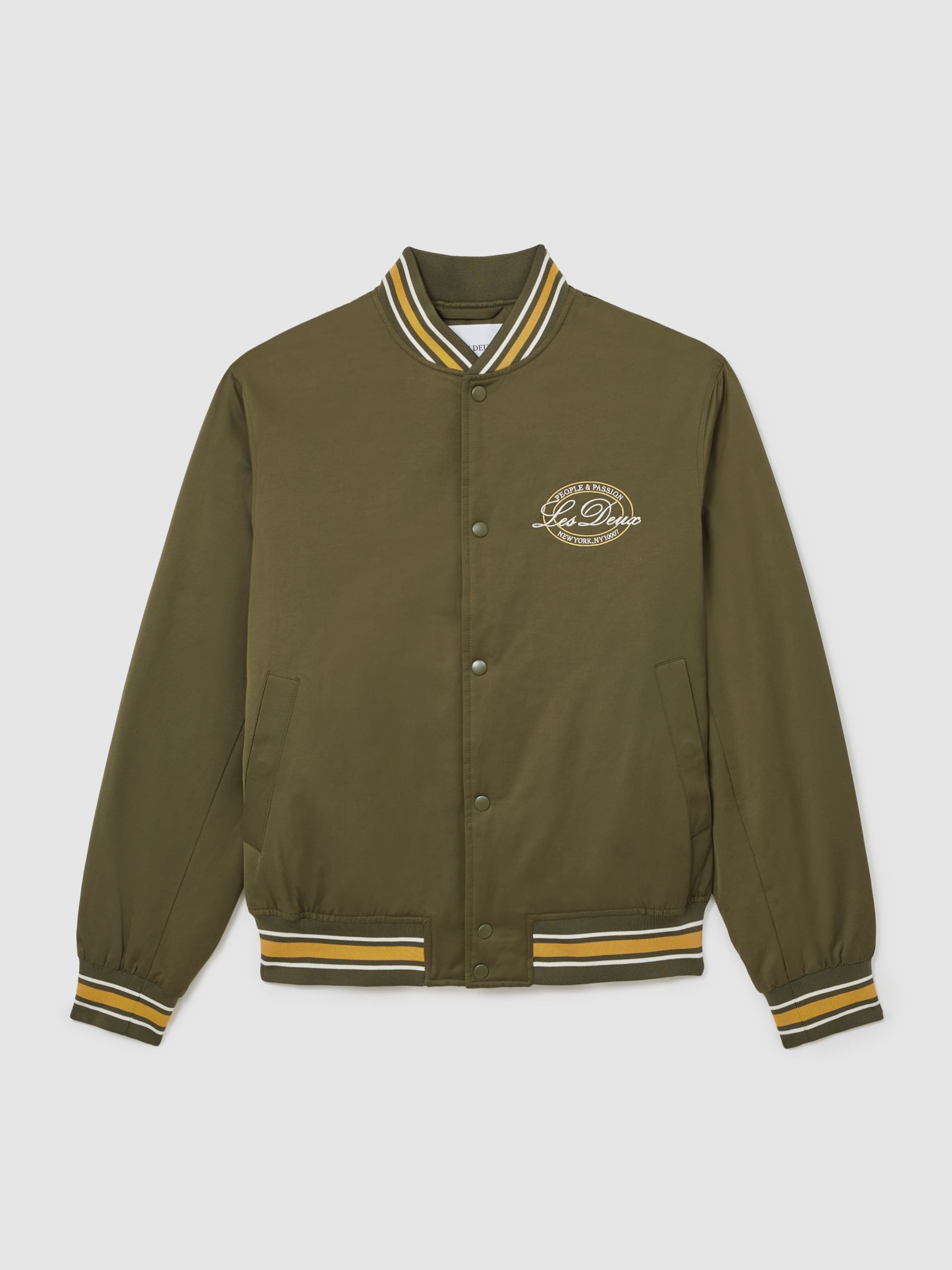Les Deux Tech Varsity Jacket in Olive Night