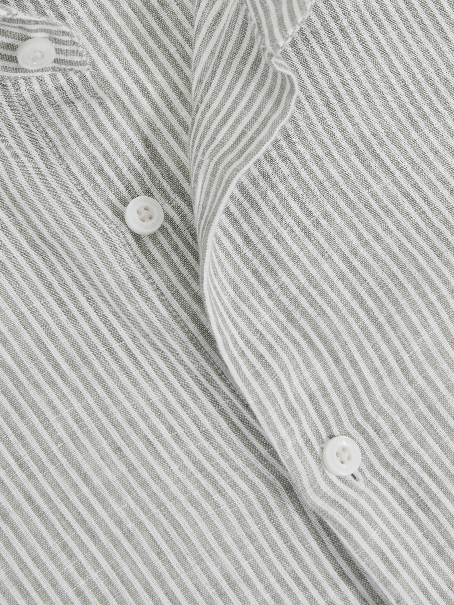 Linen Stripe Long-Sleeve Shirt in White/Thyme Green
