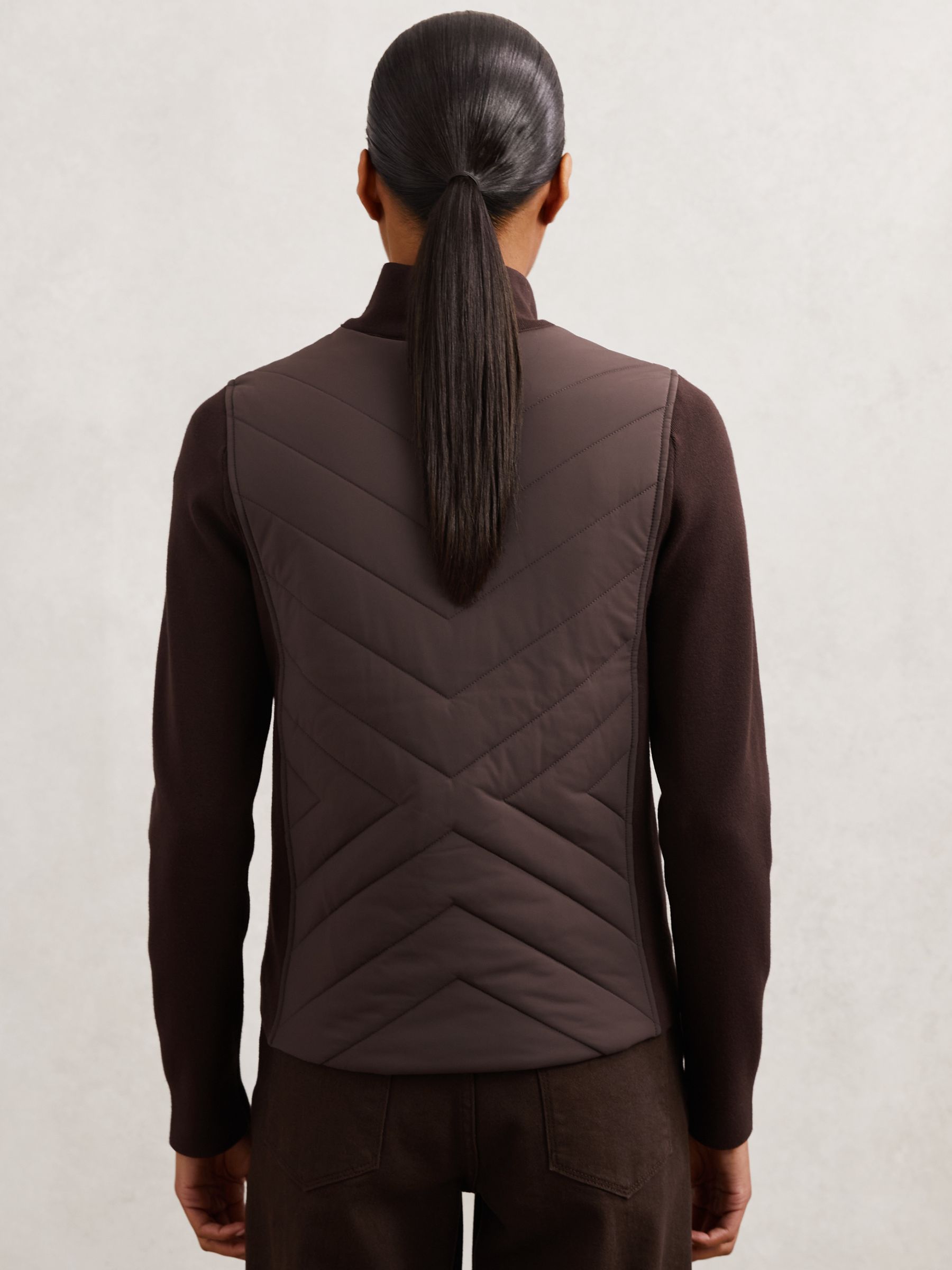 Hybrid Quilted Zip-Through Knit Jacket in Chocolate Brown