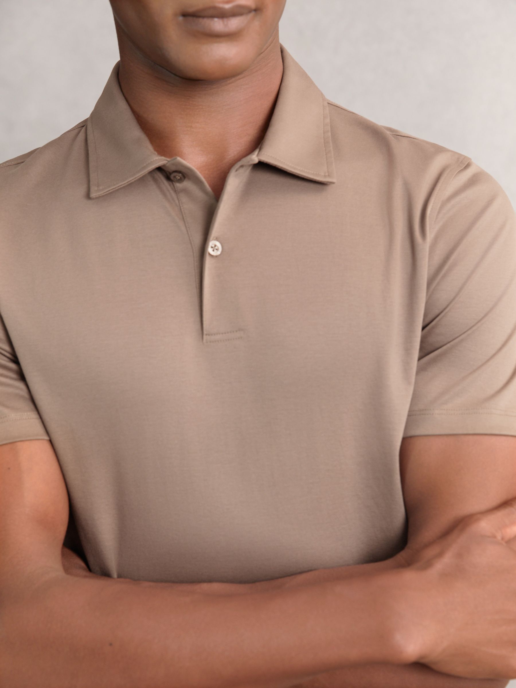 Air-Water Cotton Polo Shirt in Taupe Brown