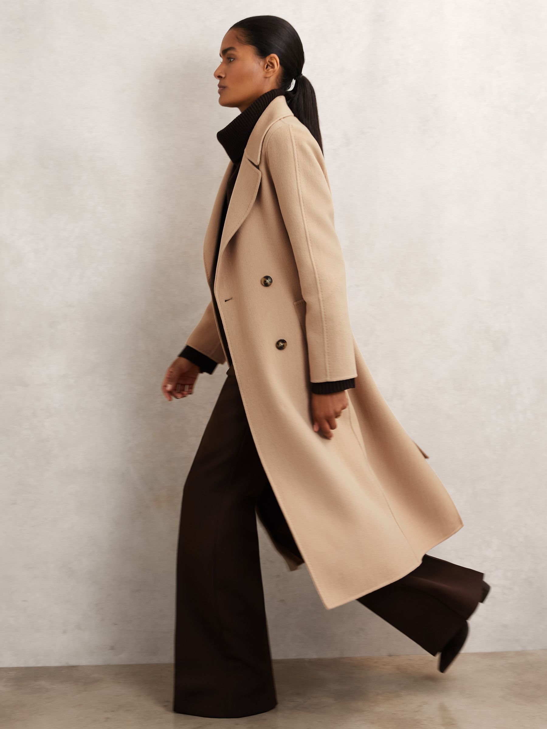 Petite Double-Breasted Blindseam Coat Wool-Blend in Aubergine