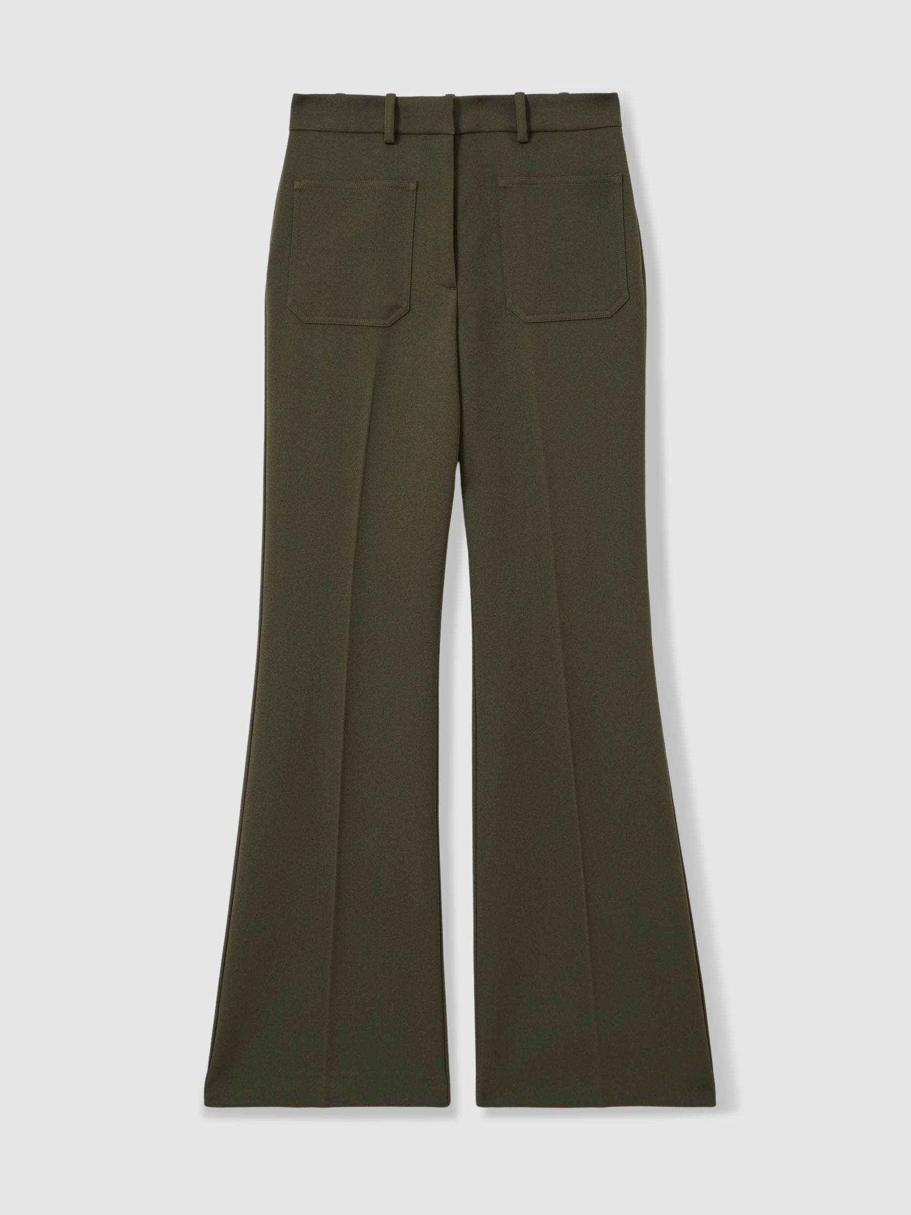 Twill Patch-Pocket Flared Trousers in Green