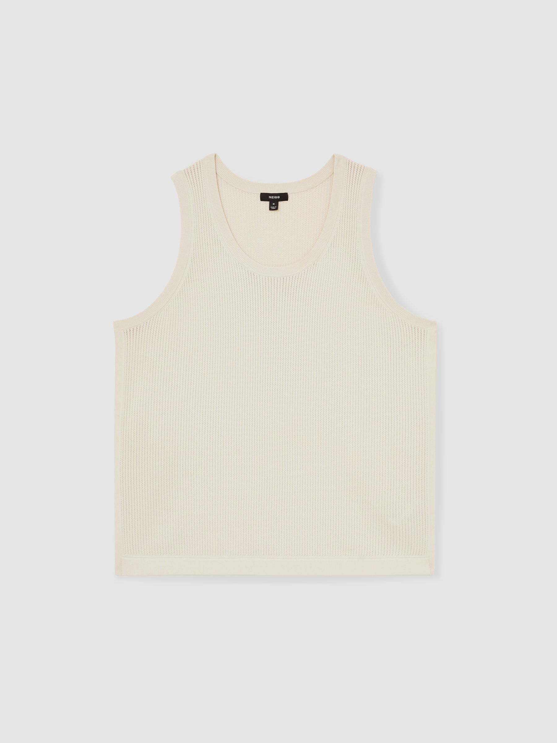 Textured Crew Neck Ribbed Vest in Off White
