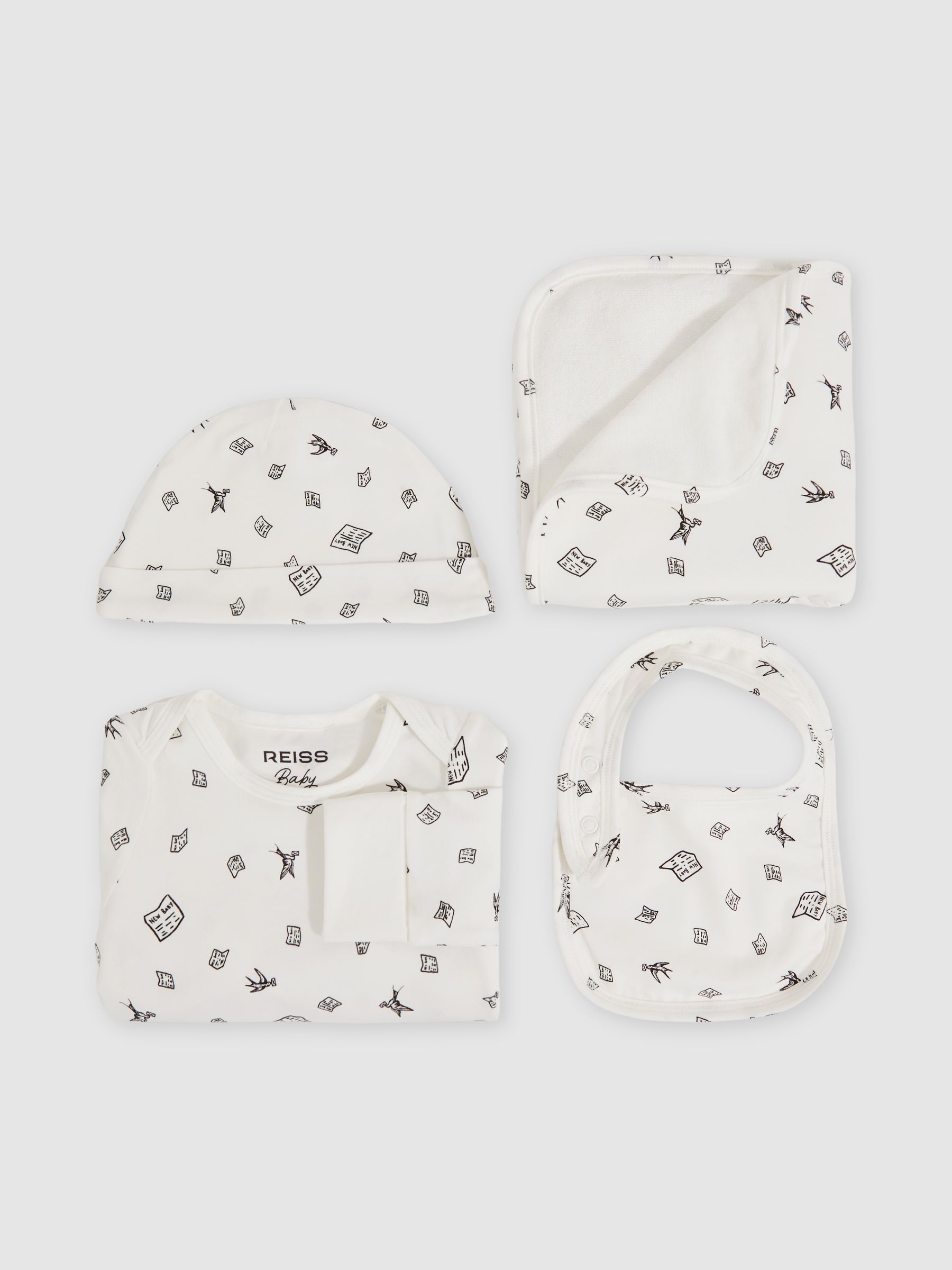 Bird Print Sleepsuit Set in Ivory Print