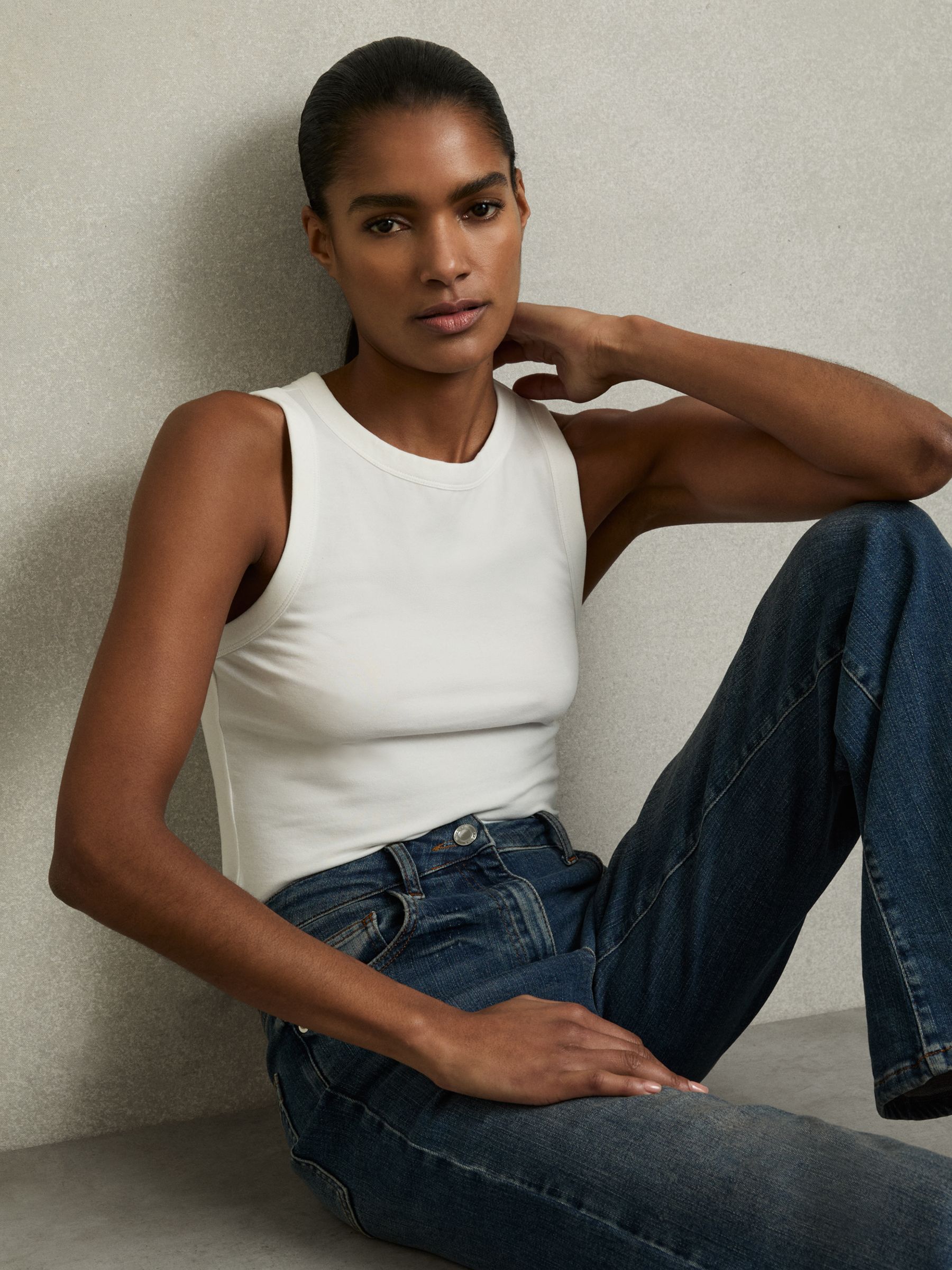 Stretch-Cotton Racerback Vest in Black