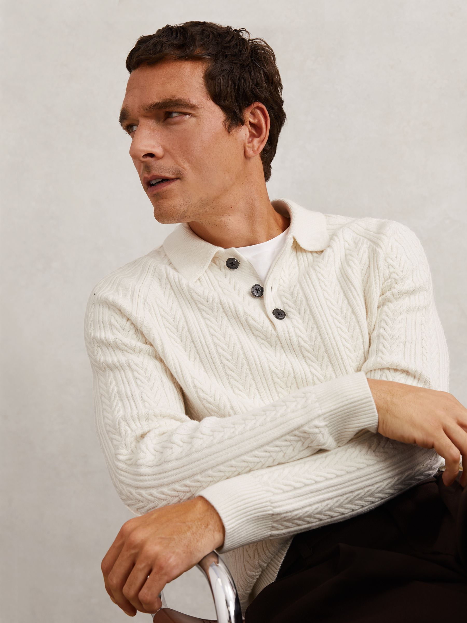 Cable-Knit Jumper With Wool in Winter White