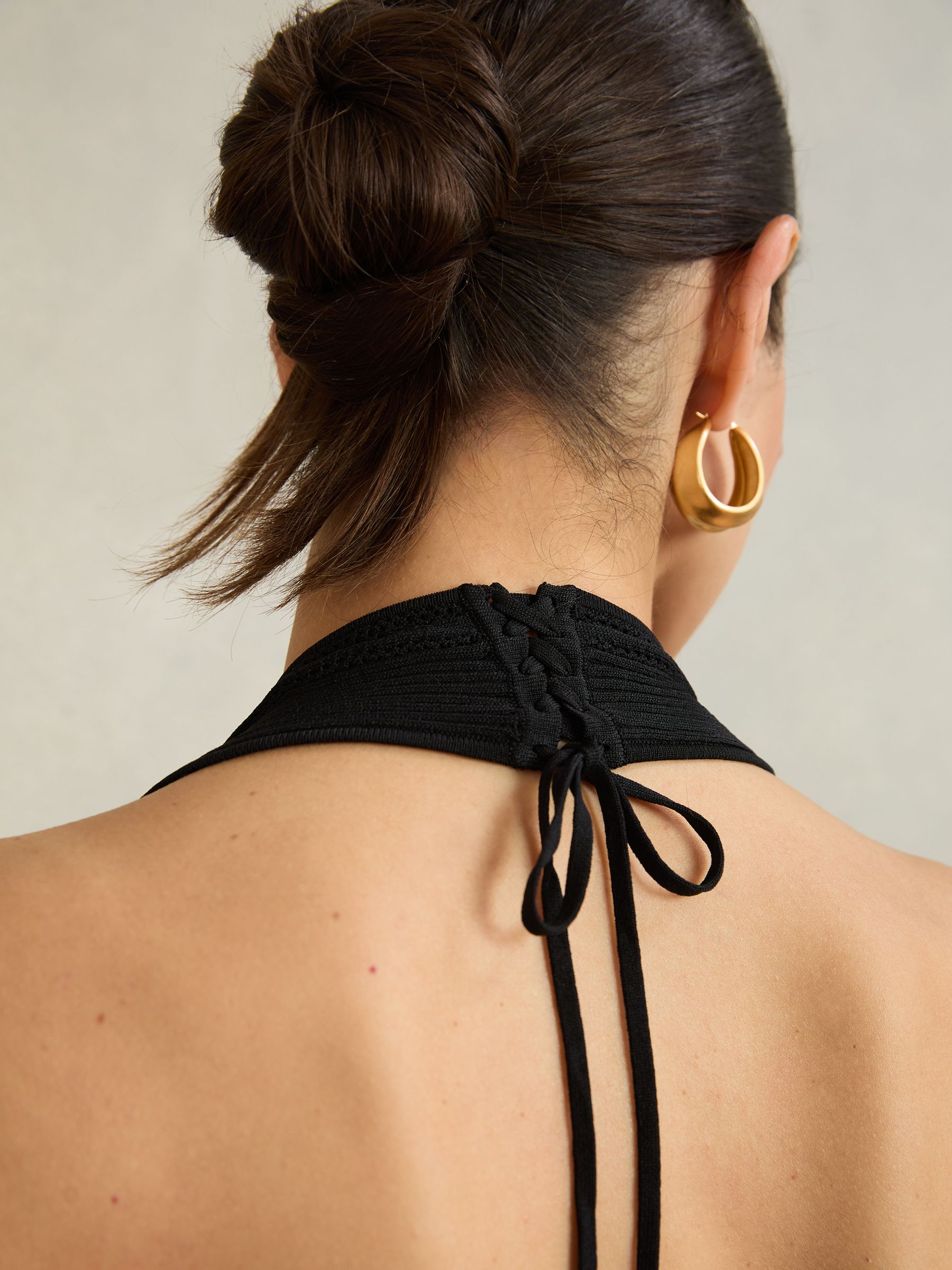 Atelier Stitch-Detail Halter Bodysuit in Black