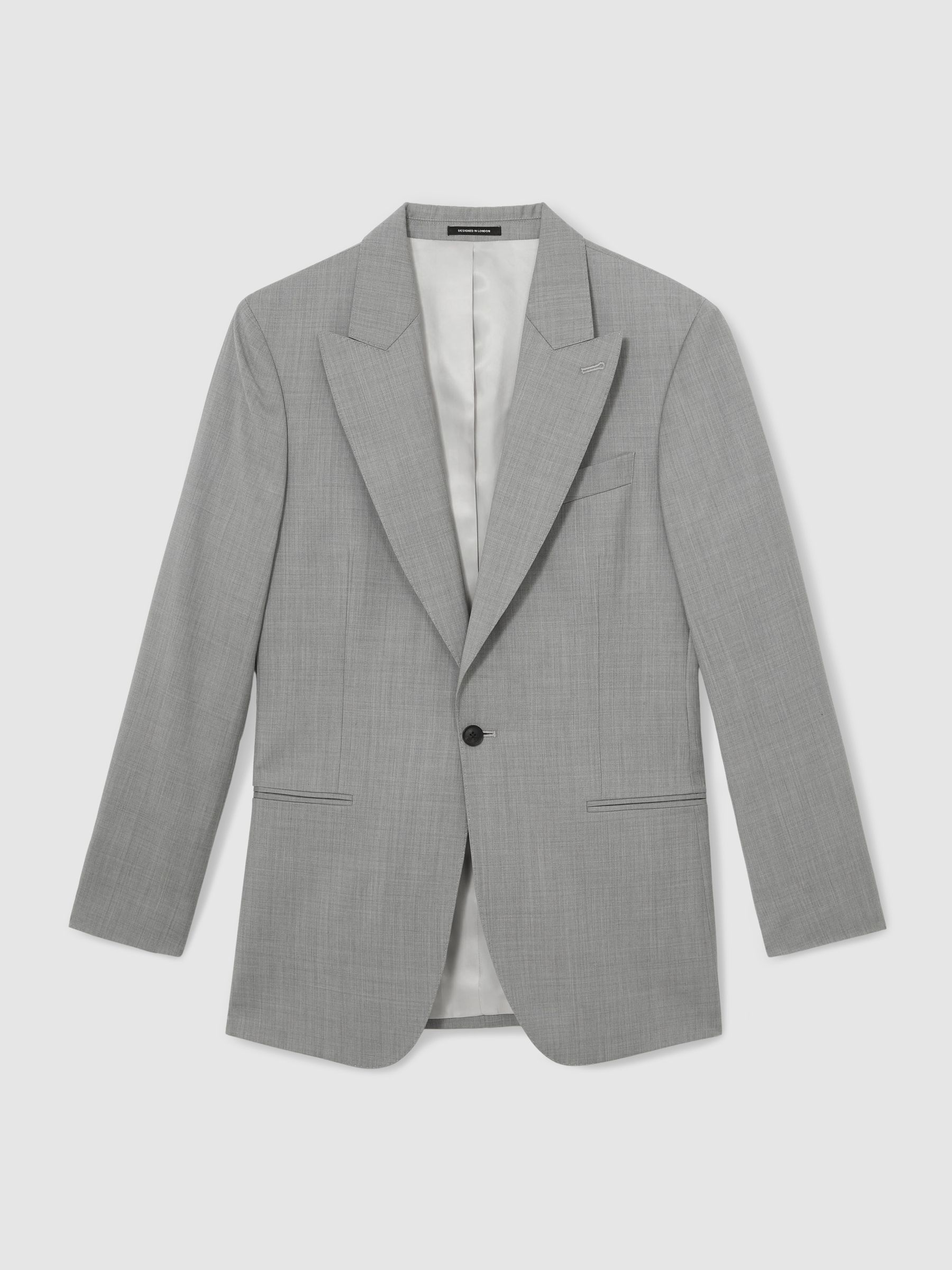 Slim-Fit Wool Single Breasted Suit Blazer in Mid Grey