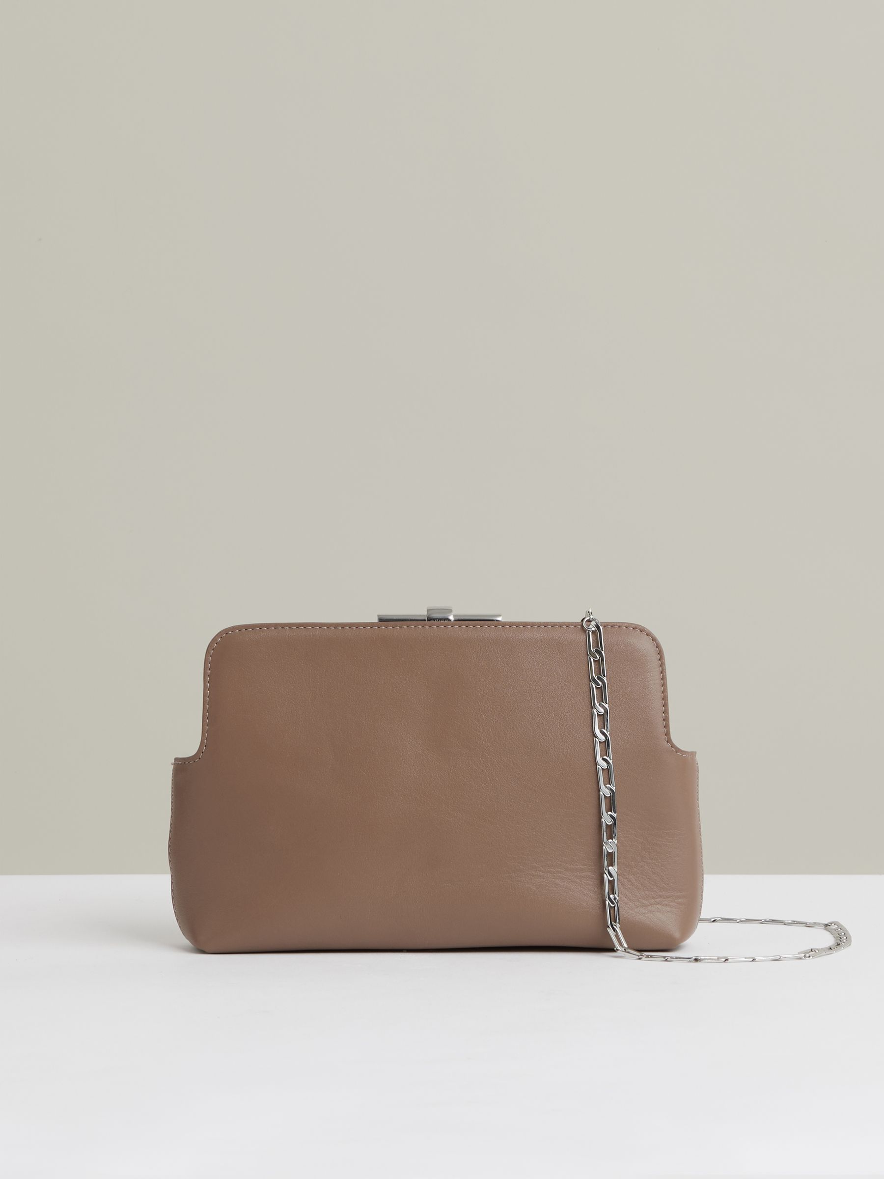 Leather Frame Clutch Bag in Neutral
