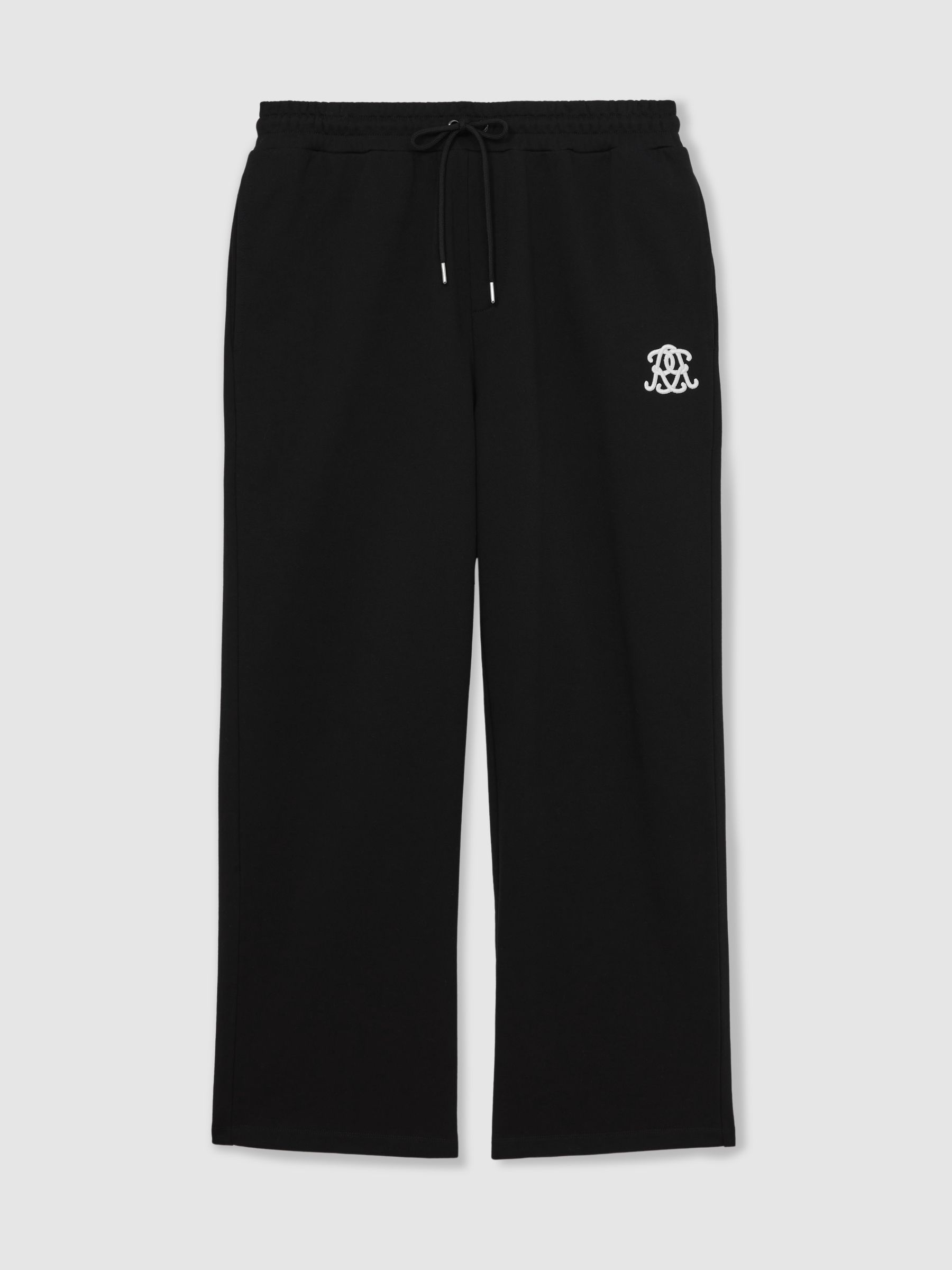 Monogram Cotton Wide-Leg Joggers in Black