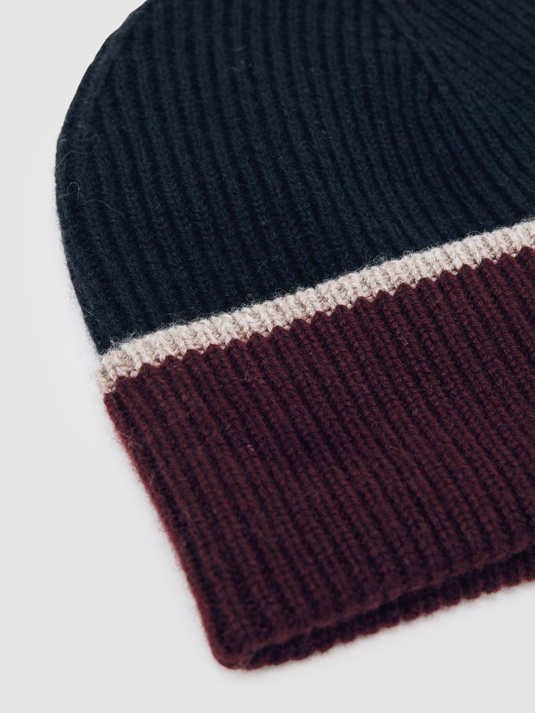 Wool-Blend Tipped Beanie in Navy