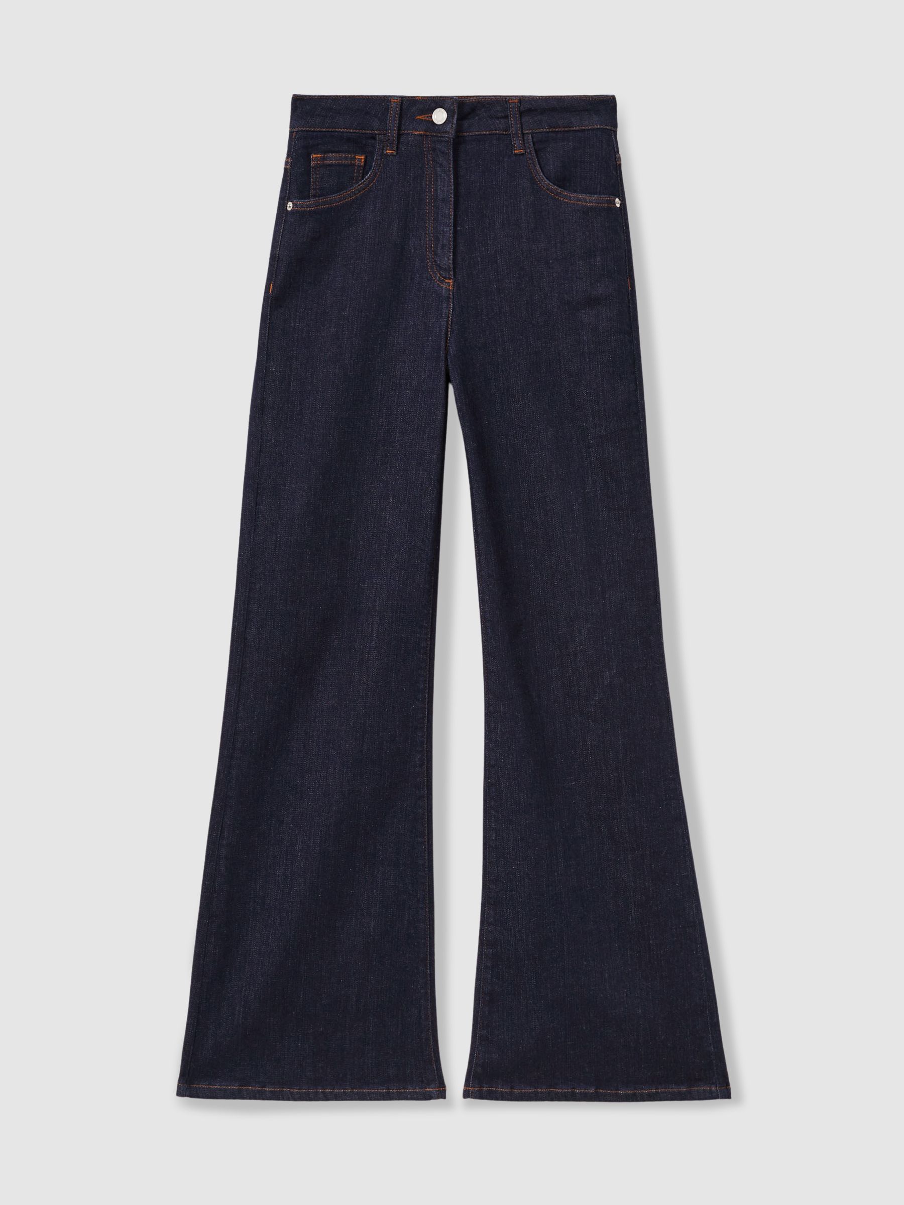 Petite Mid-Rise Flared Jeans in Dark Blue