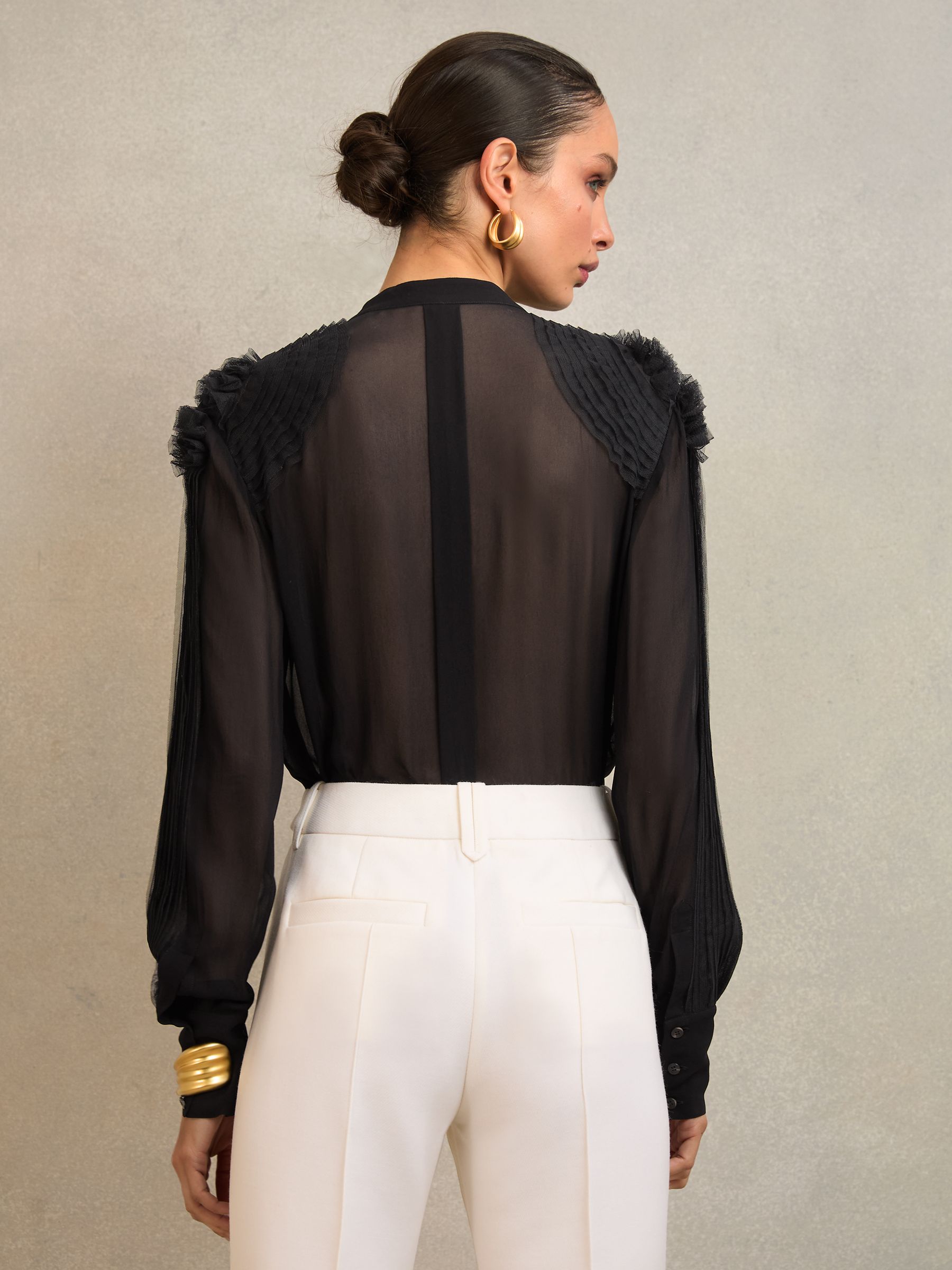 Atelier Sheer Ruffle-Trim Blouse in Black