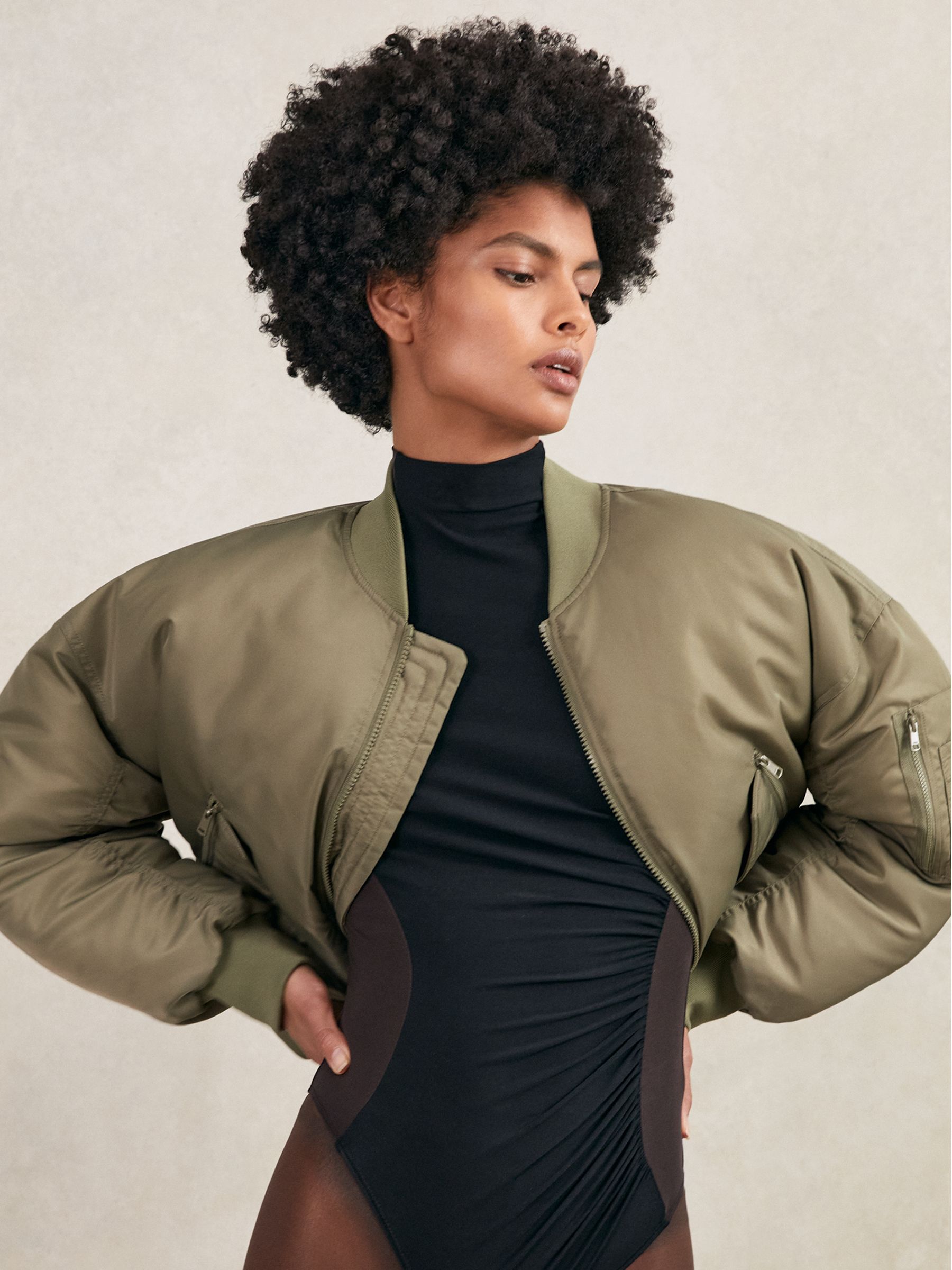 Technical Puffer Bomber Jacket in Khaki