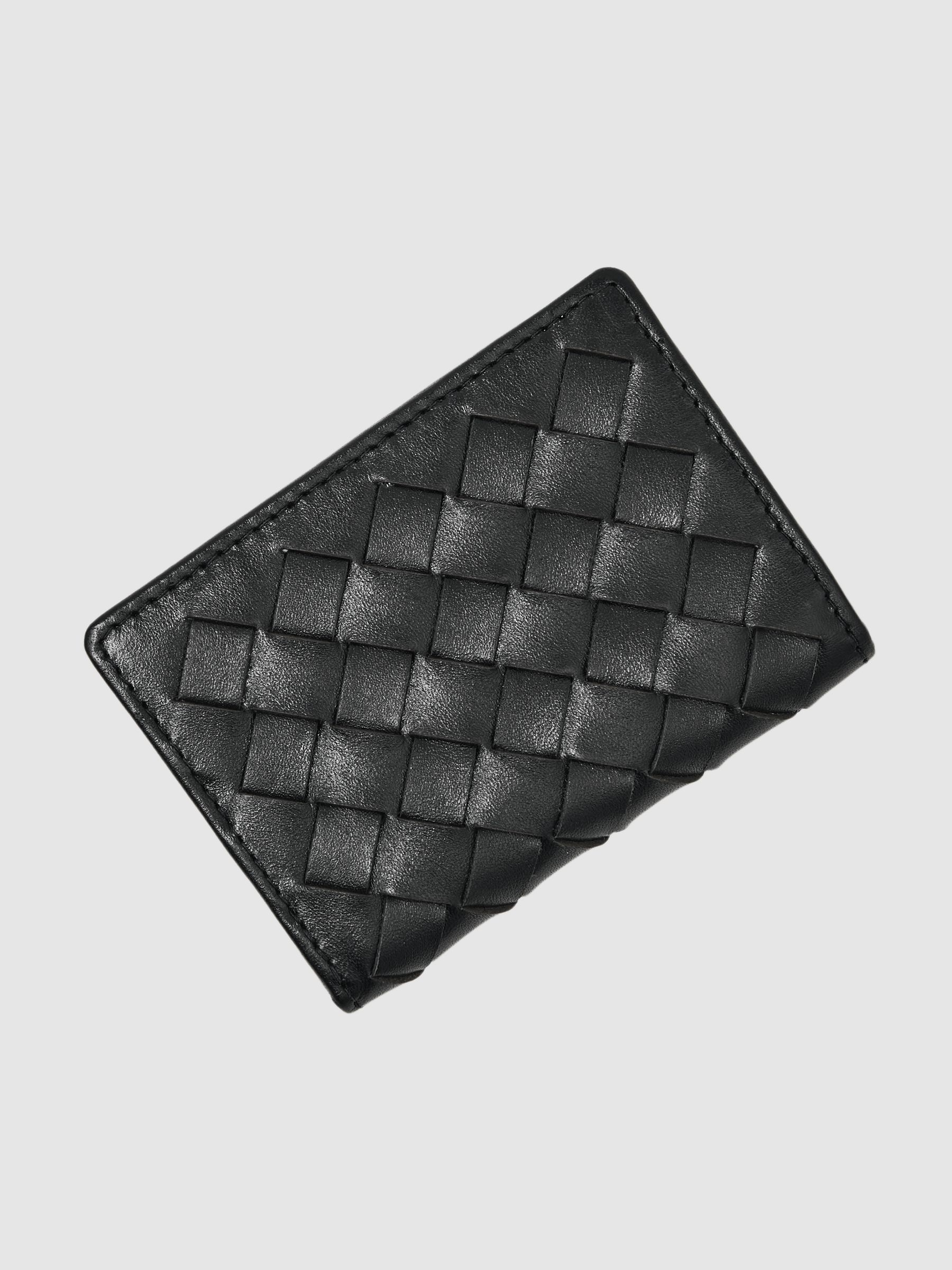 Leather Large Lattice-Effect Cardholder in Black