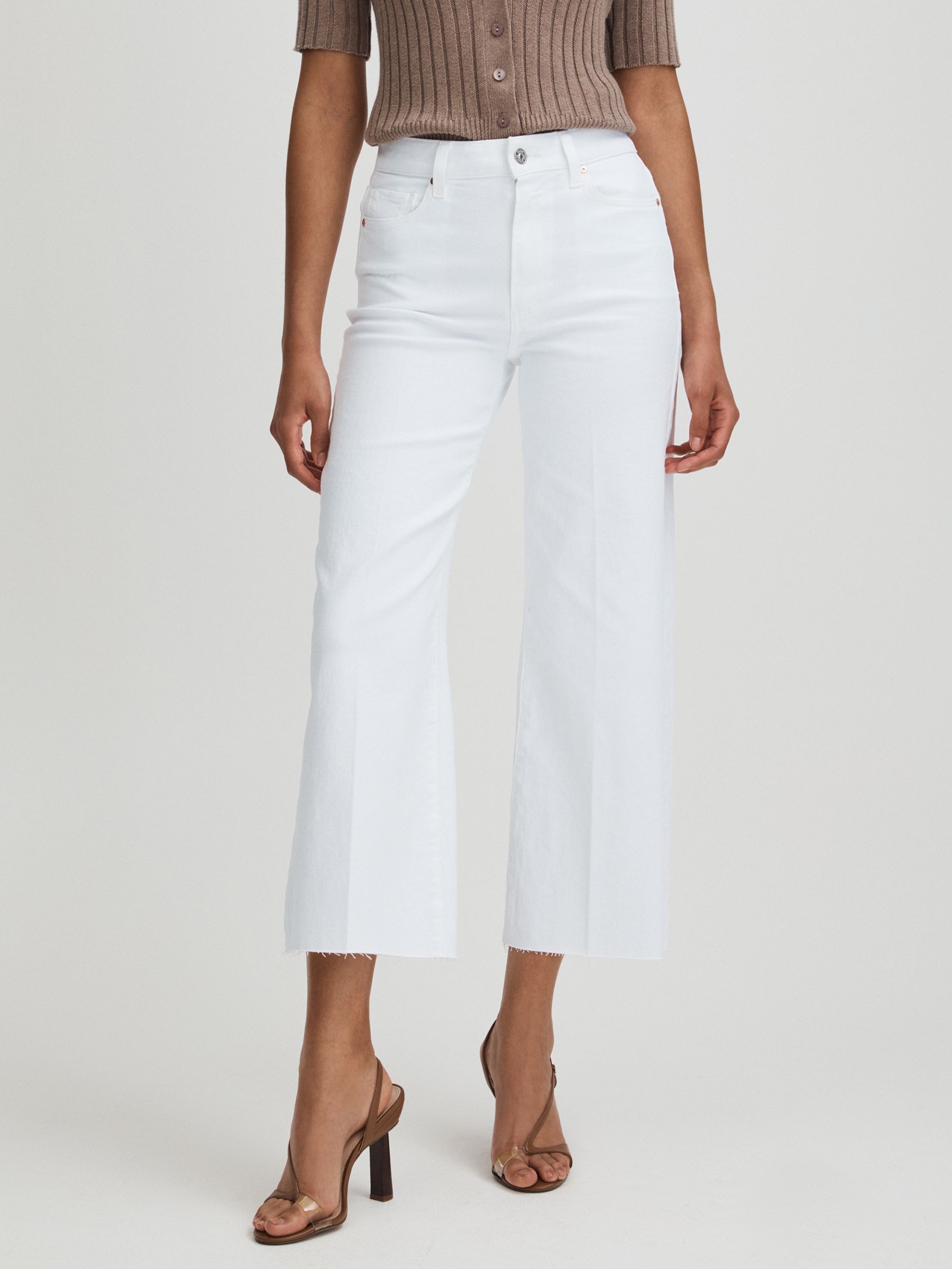 Paige Wide Leg Raw Hem Cropped Jeans in Rock Show Blue