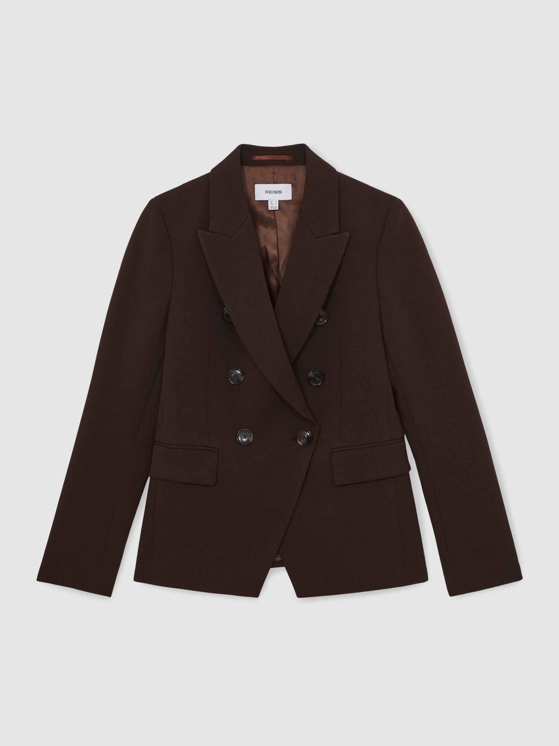 Petite Twill Double-Breasted Blazer in Chocolate Brown