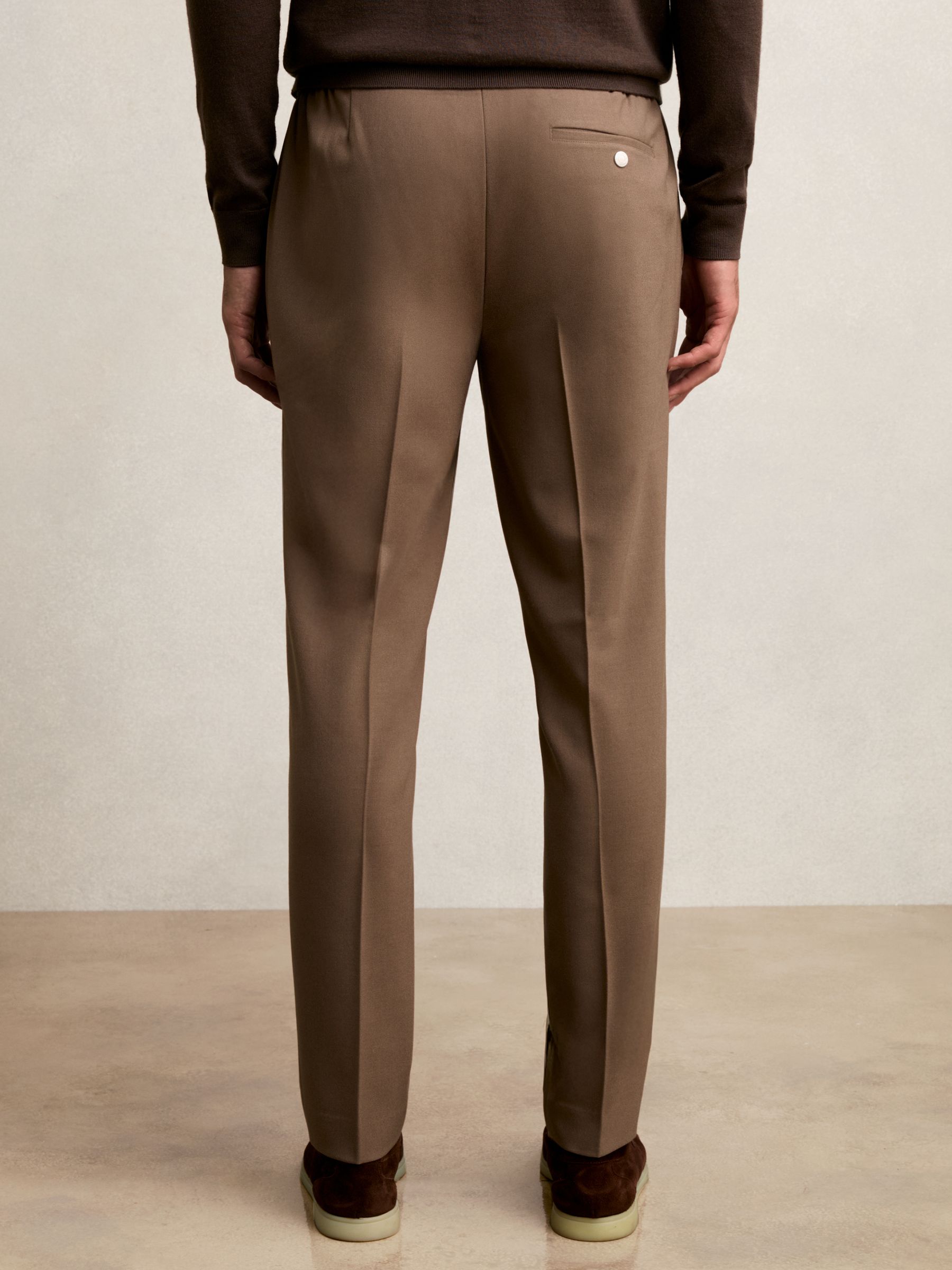 Stretch Slim Fit Drawstring Trousers in Camel