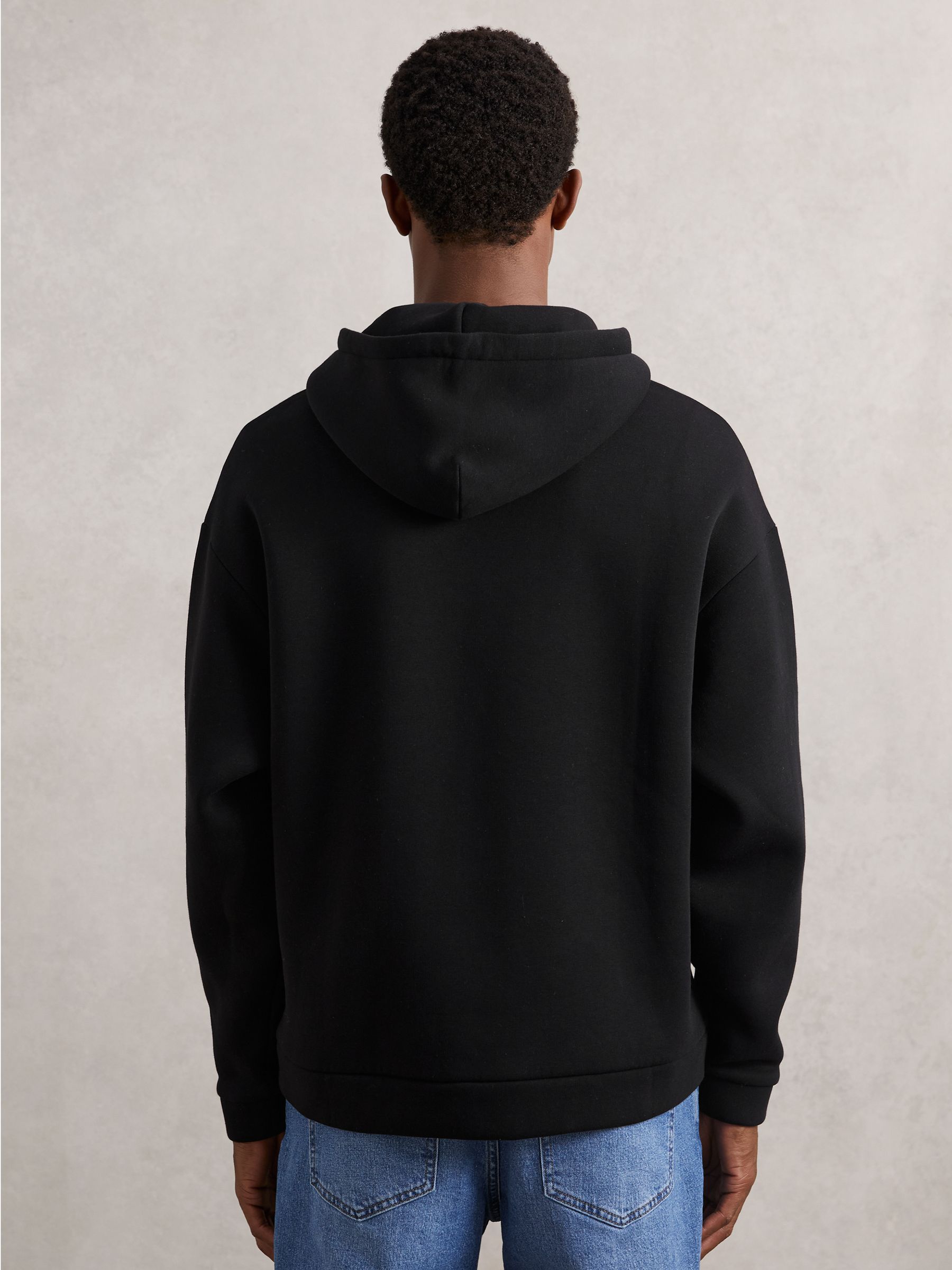 Cotton-Blend Fleece-Back Hoodie in Black