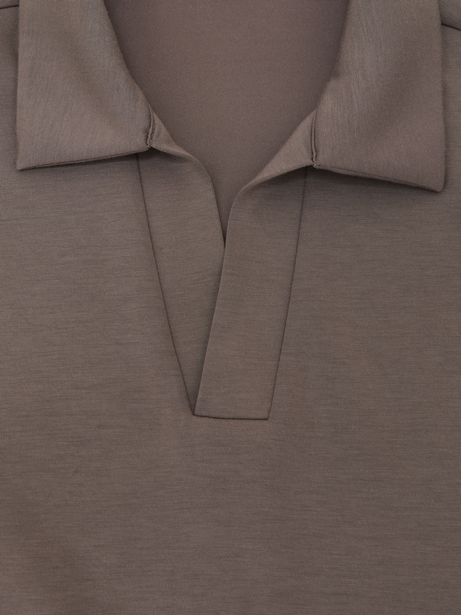 Interlock Open-Collar Polo Sweatshirt in Light Brown