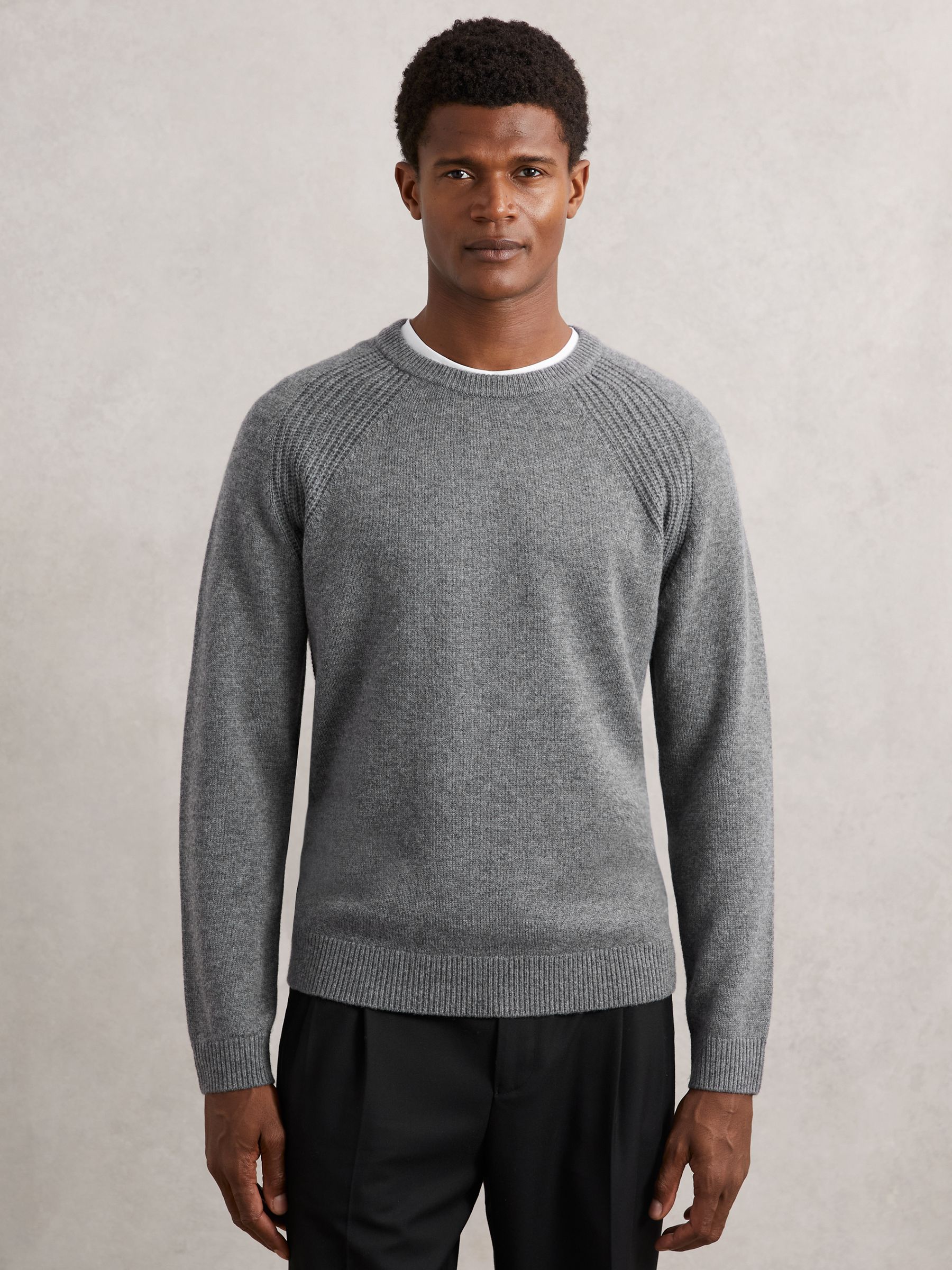 Wool-Cashmere Reverse-Seam Jumper in Mid Grey Melange