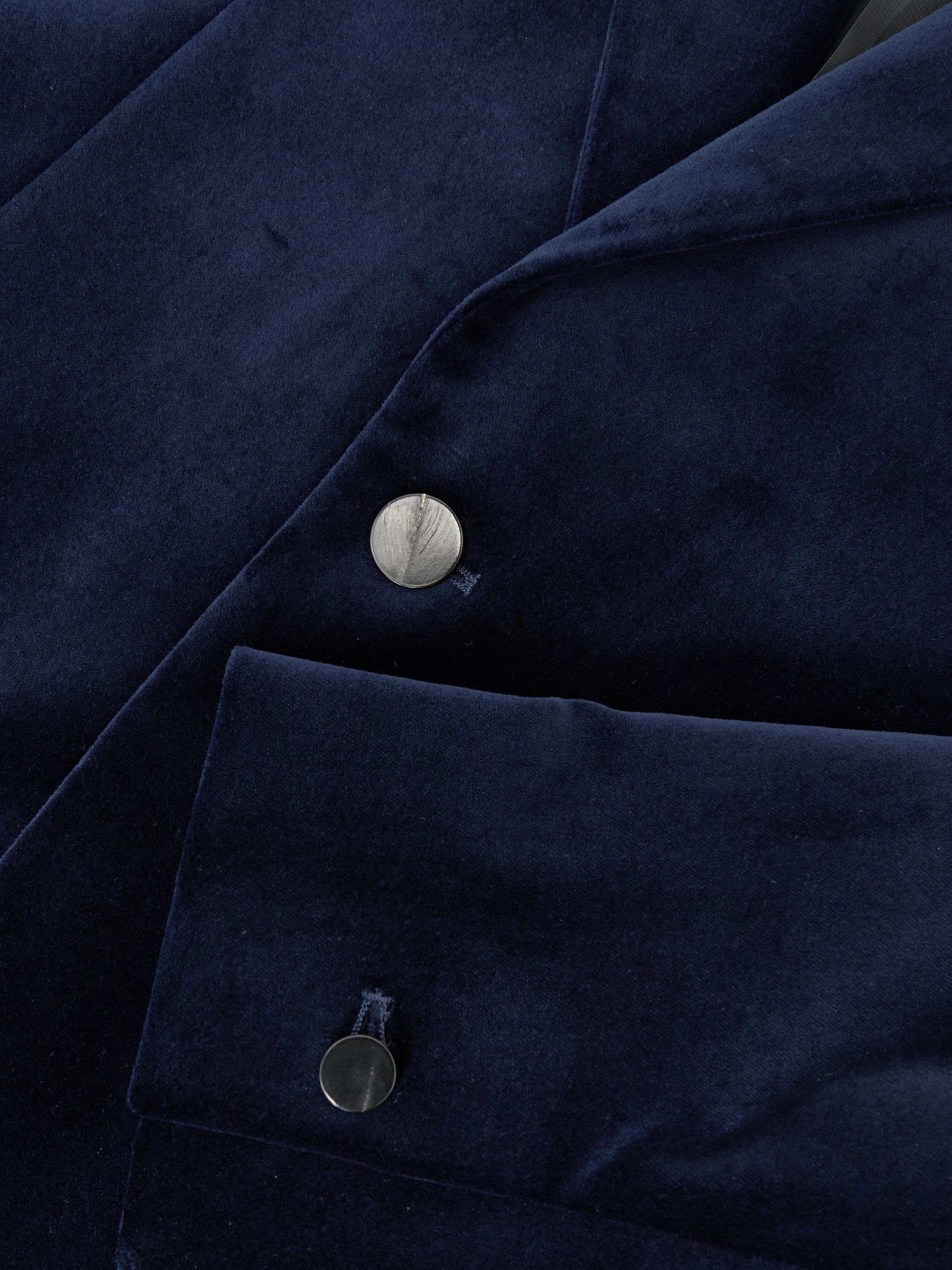 Single-Breasted Velvet Tailored-Fit Blazer in Bright Blue