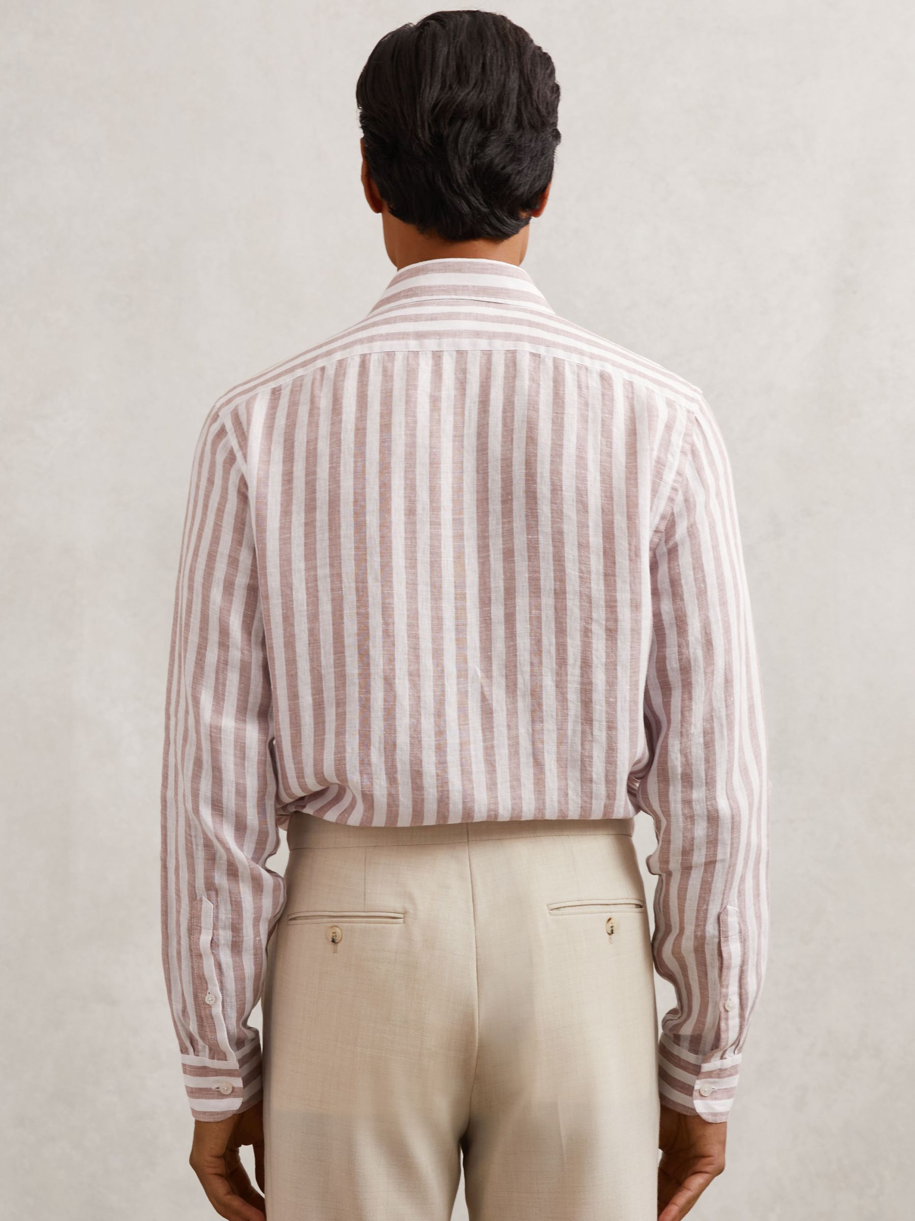 Linen Stripe Long-Sleeve Shirt in Dusty Rose/White Stripe