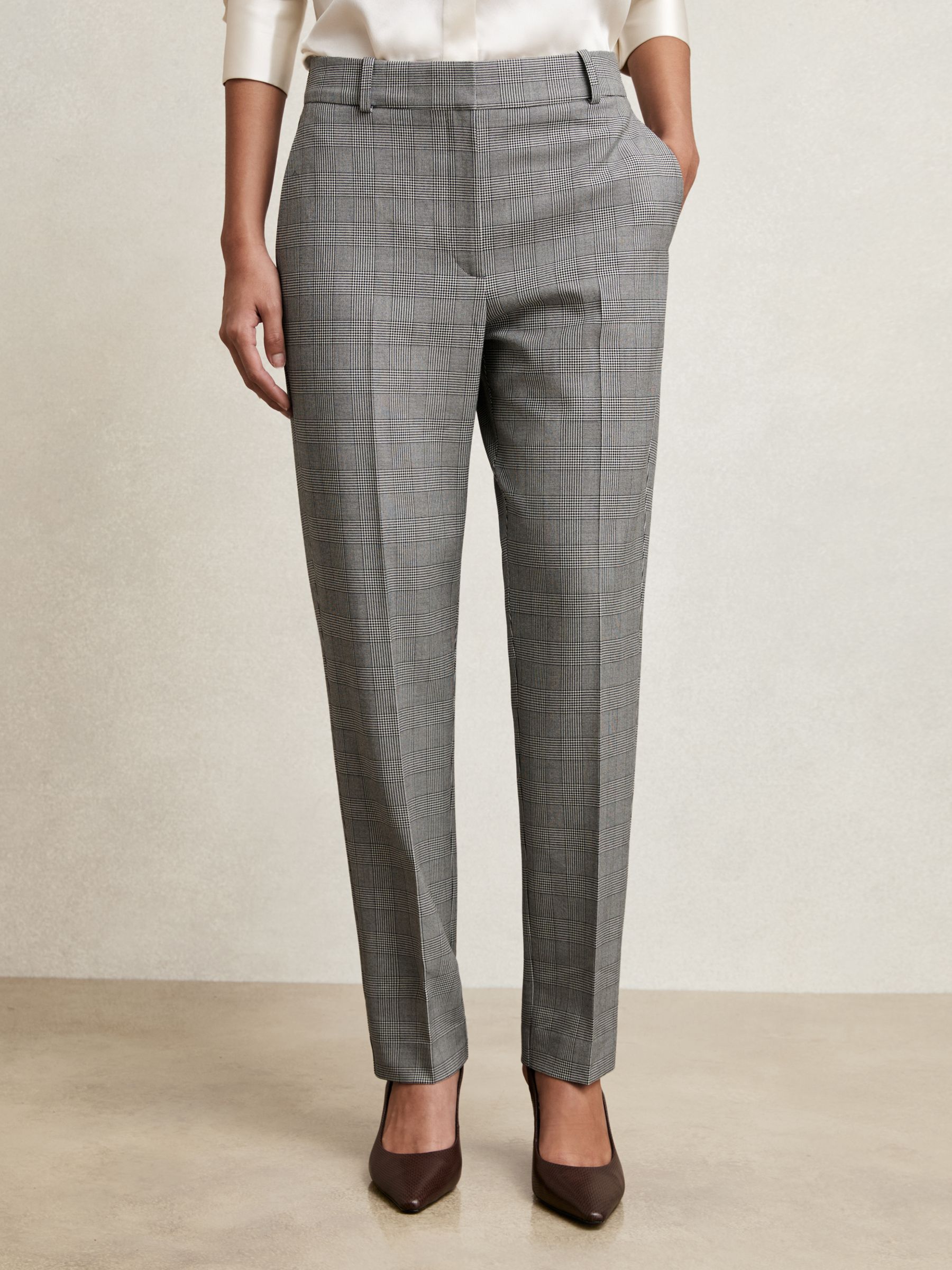 Petite Check Slim-Fit Suit Trousers in Grey