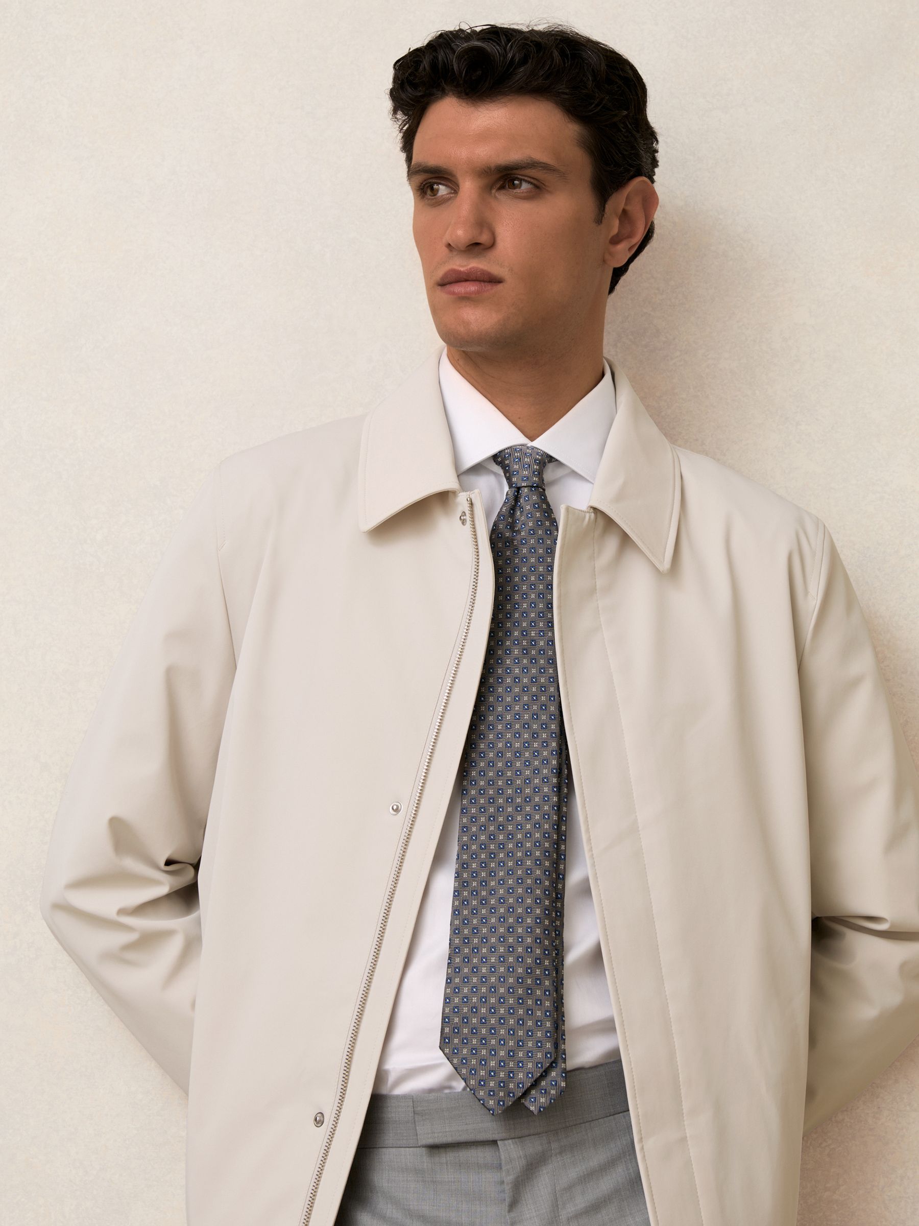 Hybrid Removable Funnel Neck Overcoat in Light Stone