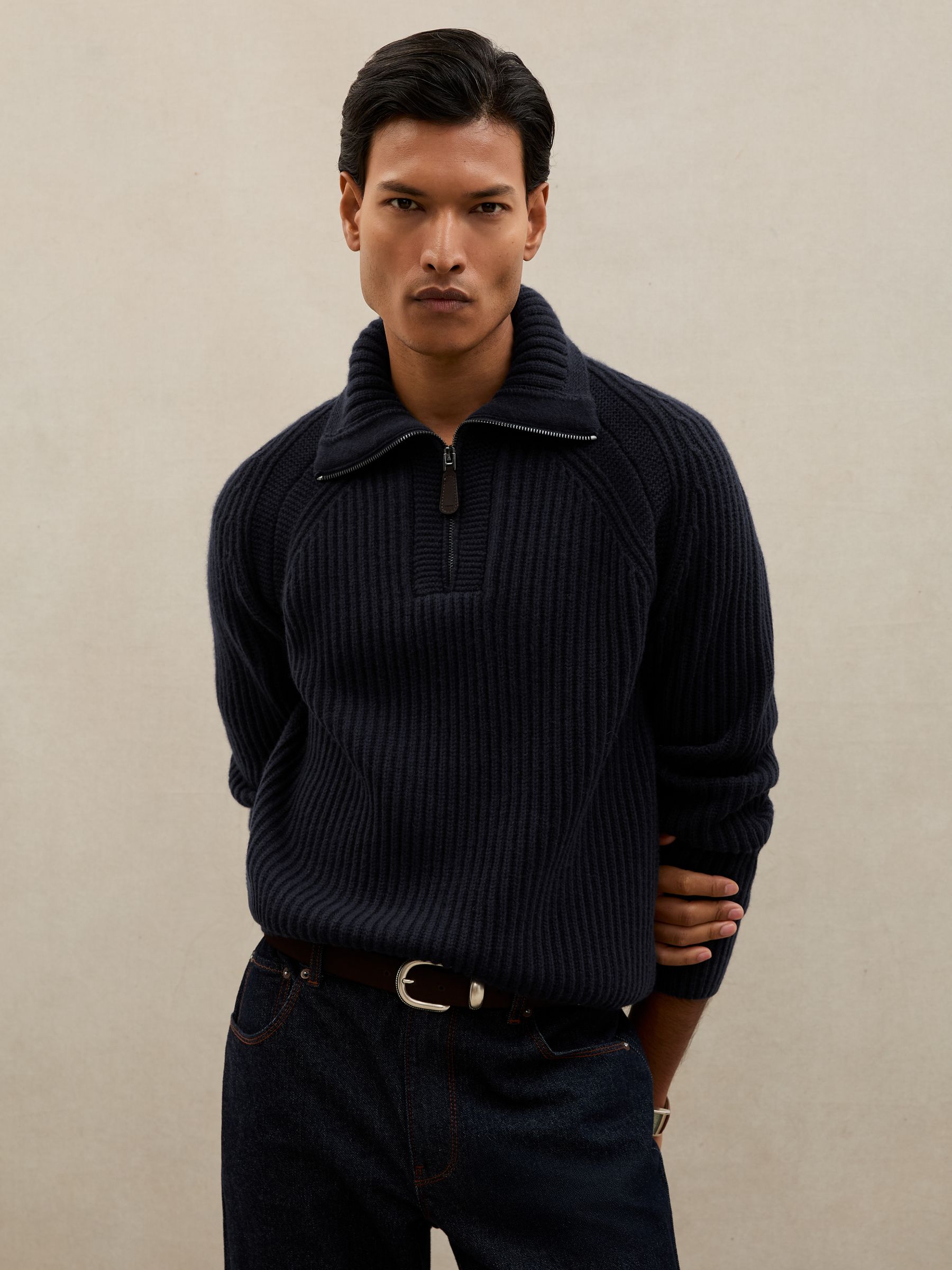 Atelier 100% Cashmere Half-Zip Jumper in Navy