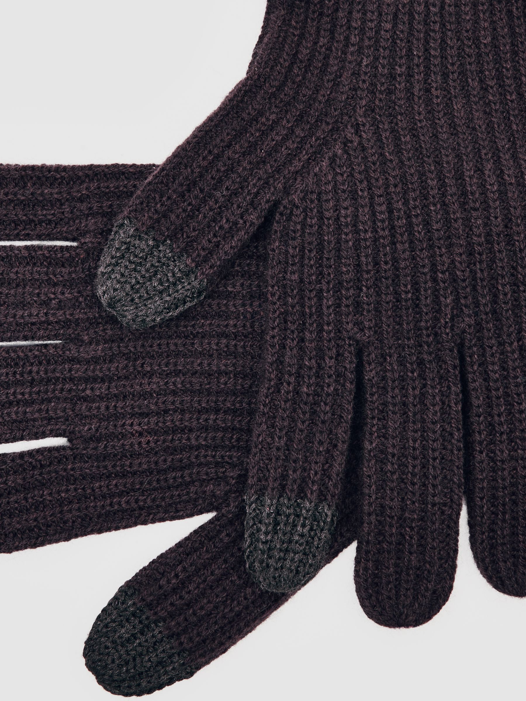 Ribbed-Merino Touchscreen Gloves in Chocolate Brown