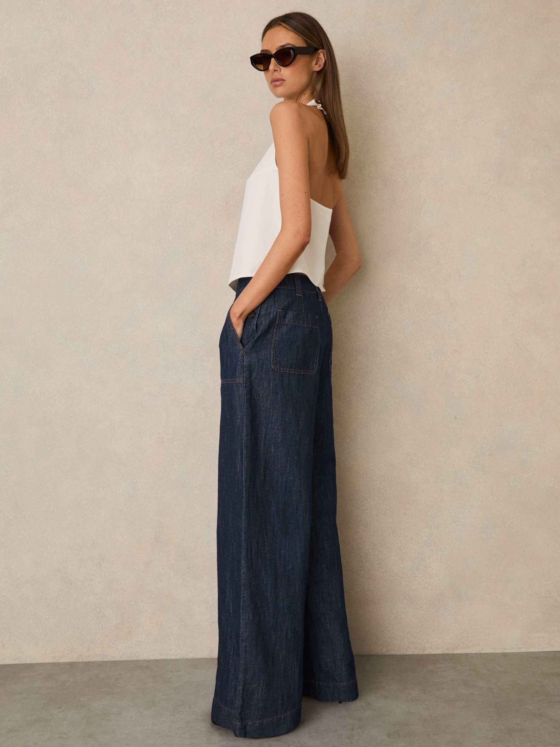 Petite Linen Wide-Leg Trousers in White