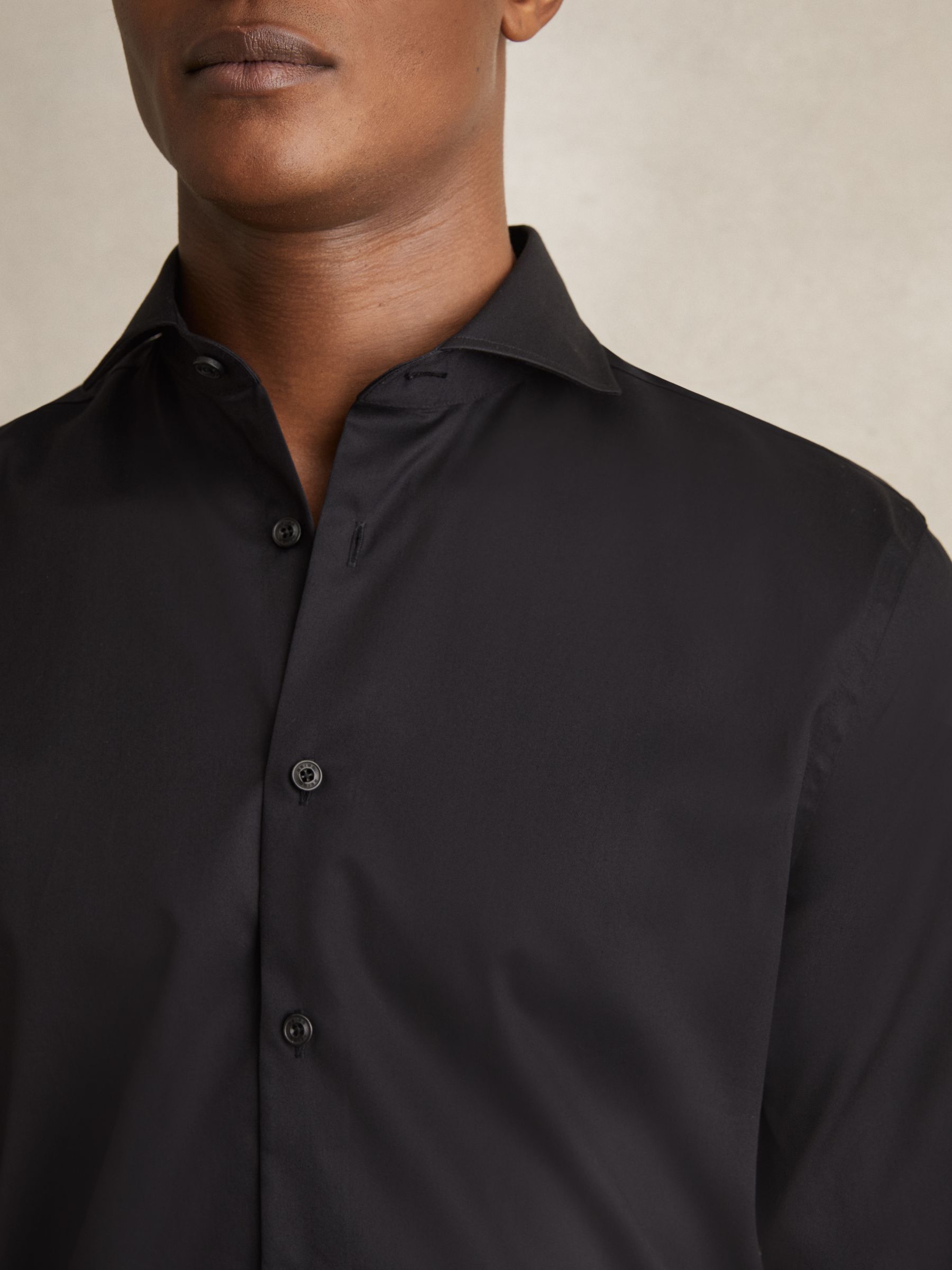 Regular Fit Two-Fold Cotton Shirt in Black