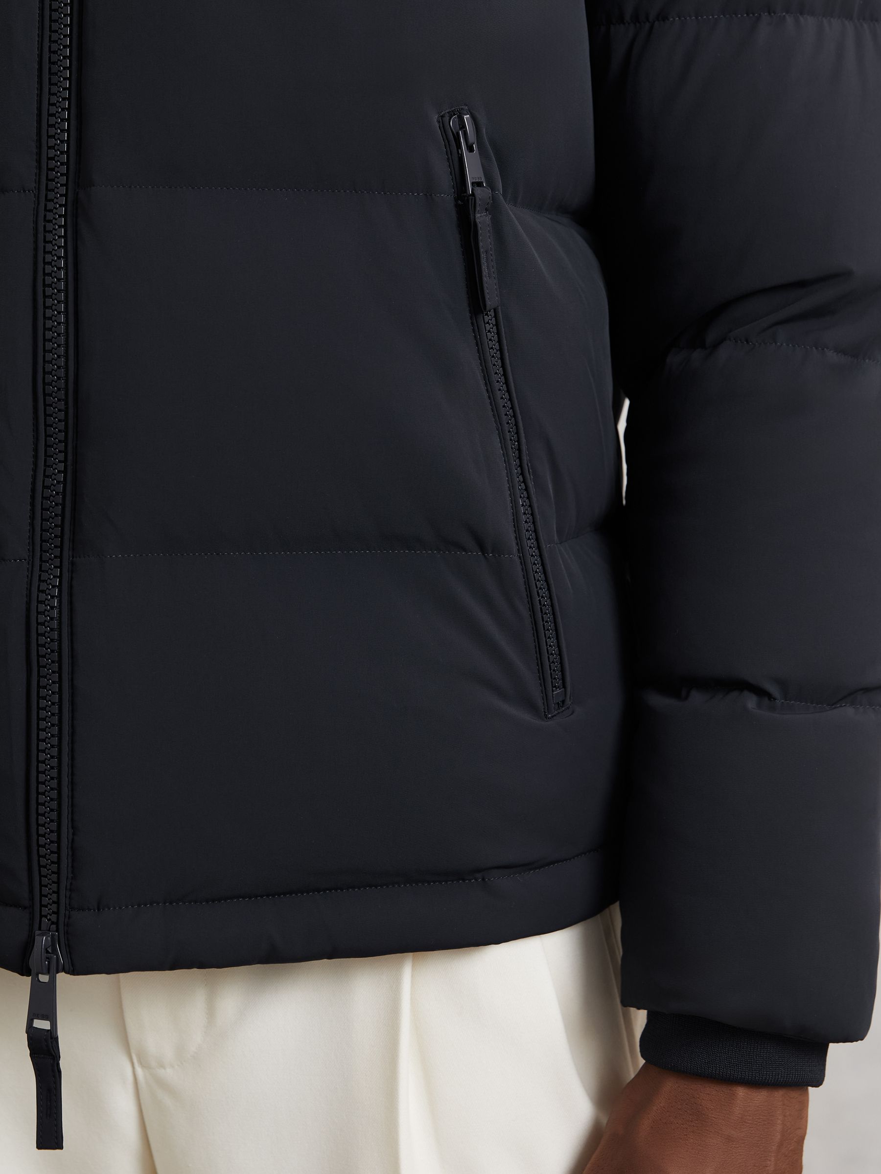 Quilted Zip-Through Puffer Jacket in Navy