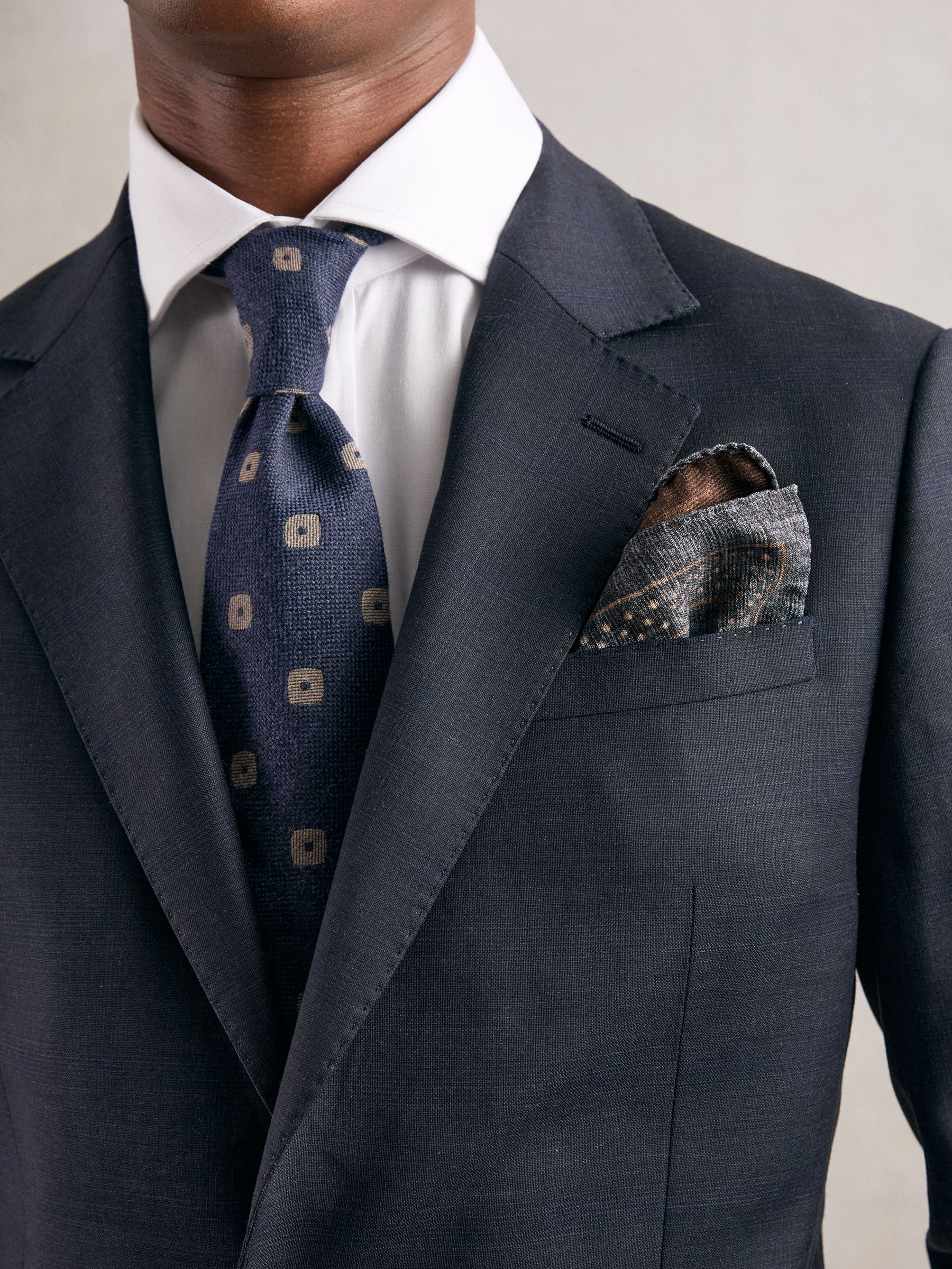 Silk Floral-Medallion Pocket Square in Denim Blue Melange