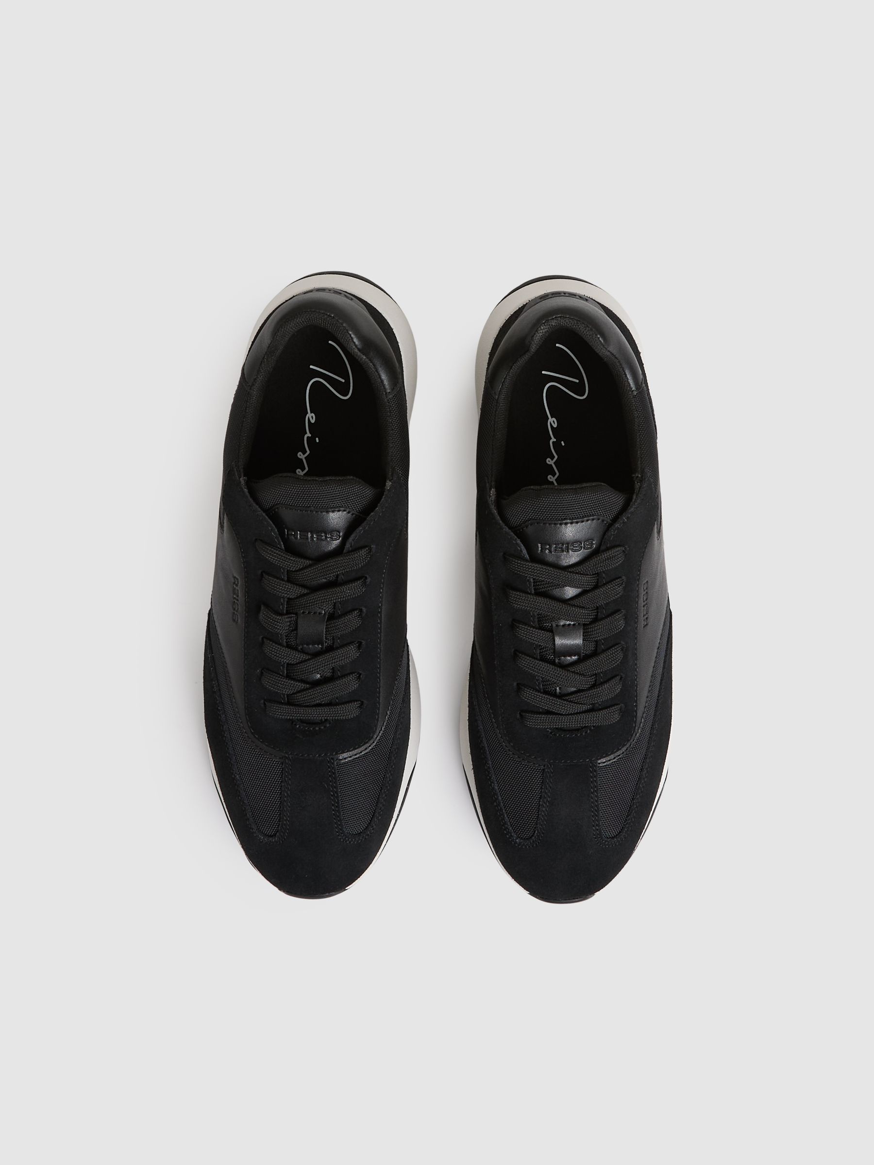 Leather Suede Running Trainers in Black/White