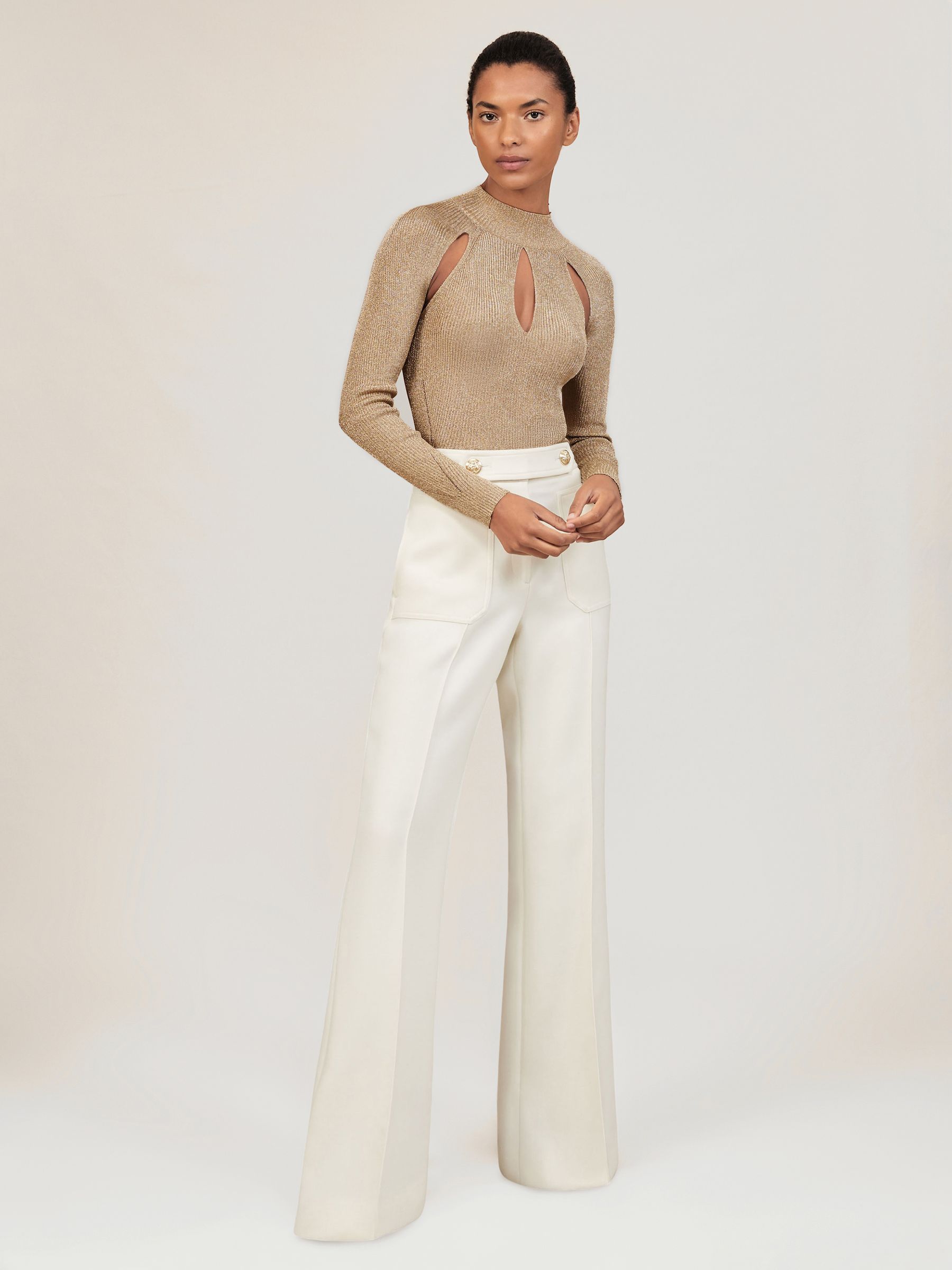 Metallic-Knit Cut-Out Top in Gold