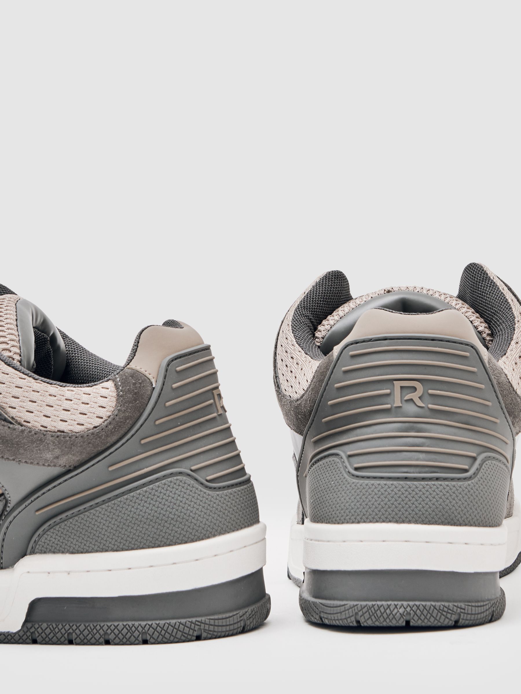 Bonded-Leather Mid-Top Skater Trainers in Charcoal Grey/Dark Beige