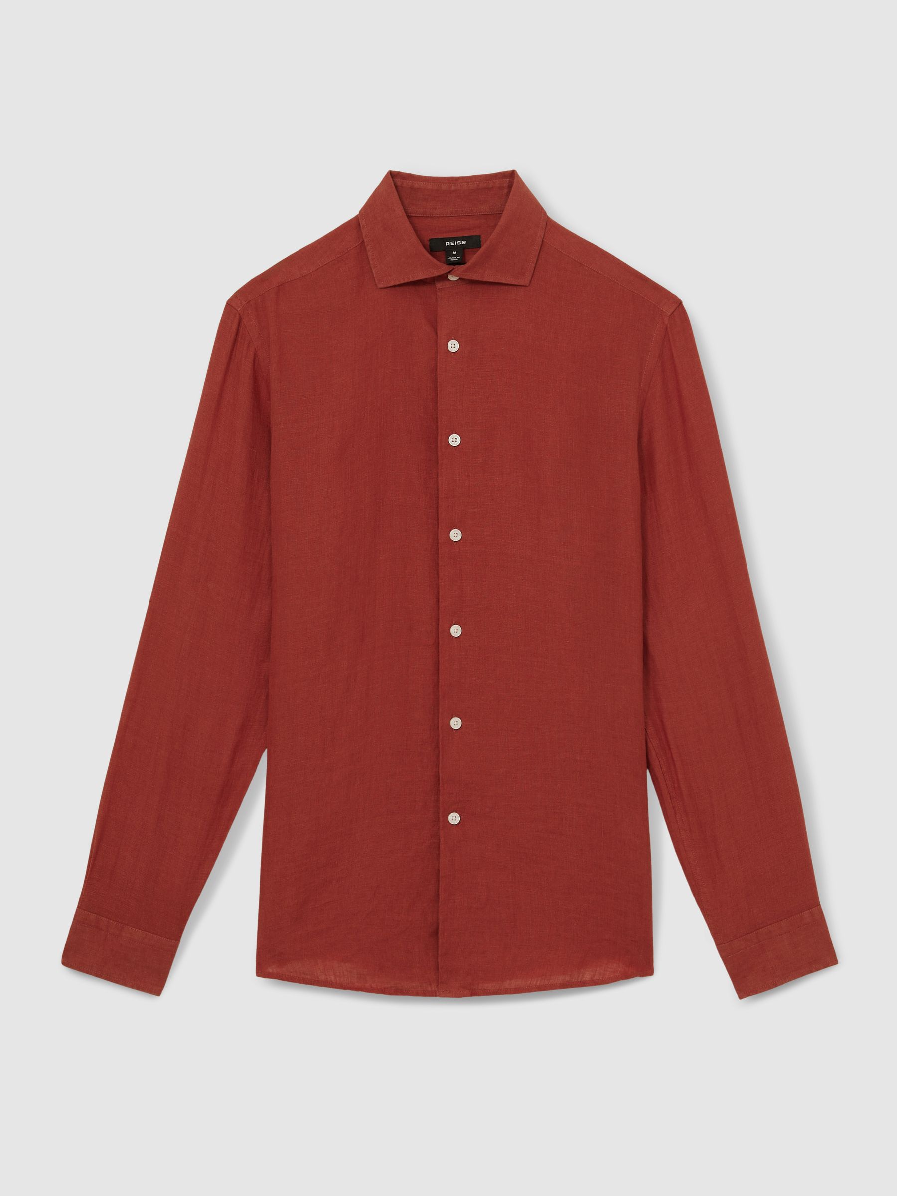 Linen Cutaway-Collar Shirt in Paprika Red