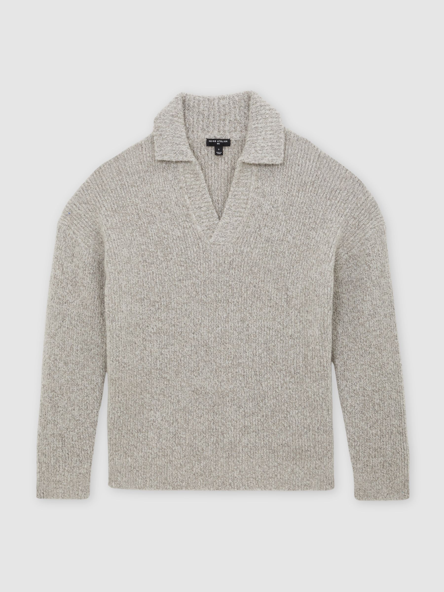 Cashmere-Blend Open-Collar Rib Jumper in Soft Grey Melange