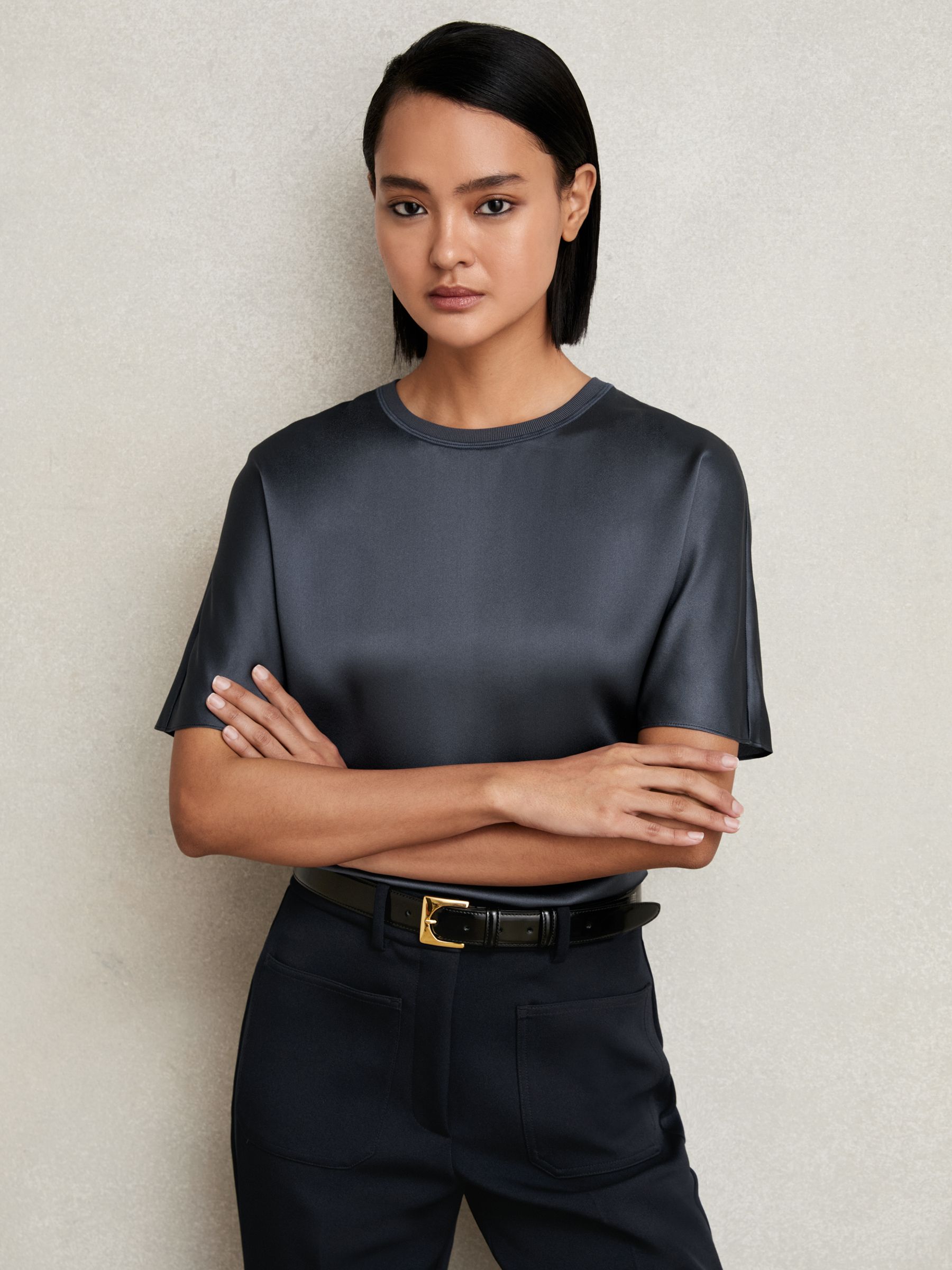 Silk Short-Sleeve Top in Blue