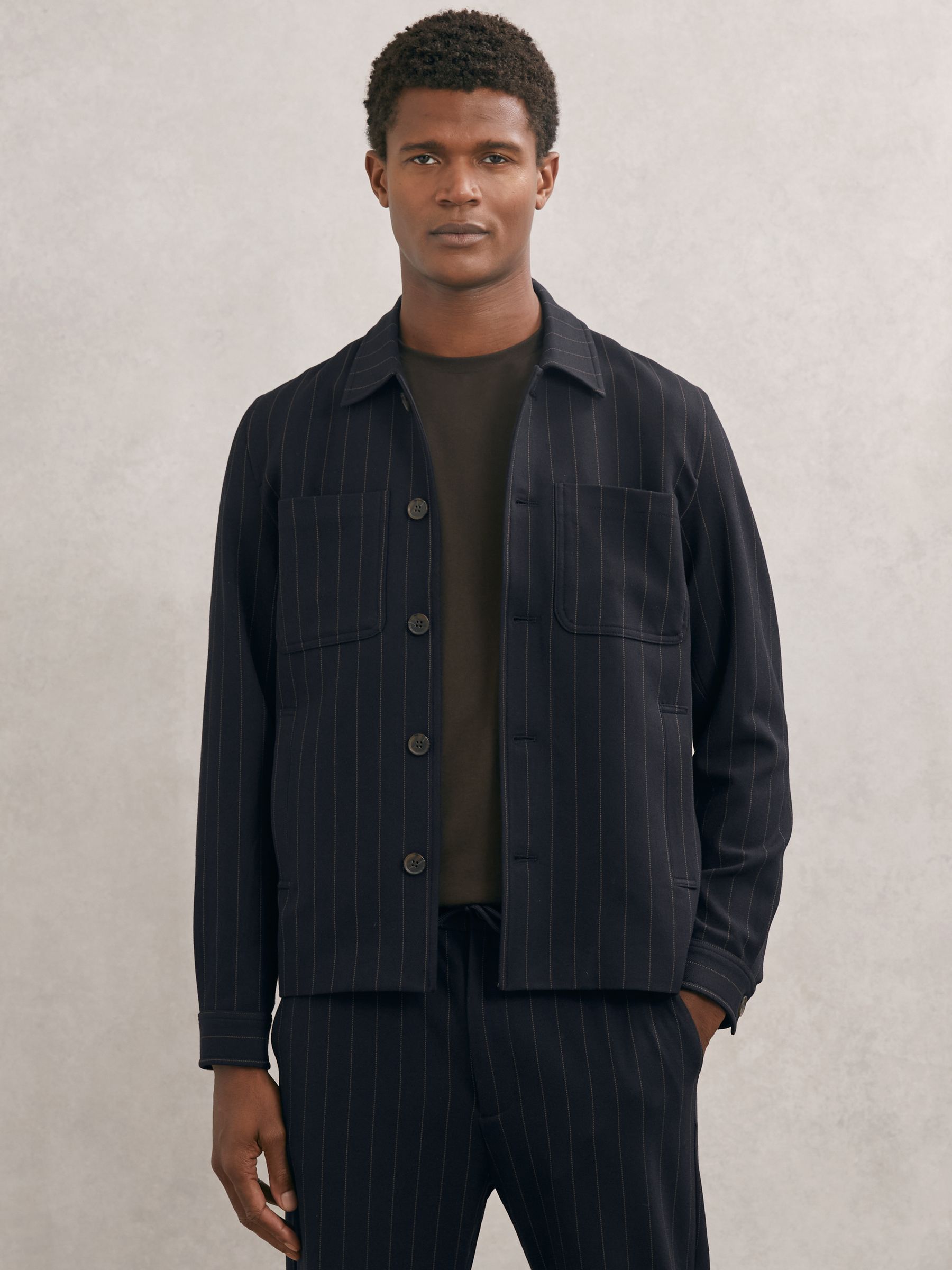 Les Deux Pinstripe Hybrid Jacket in Dark Navy