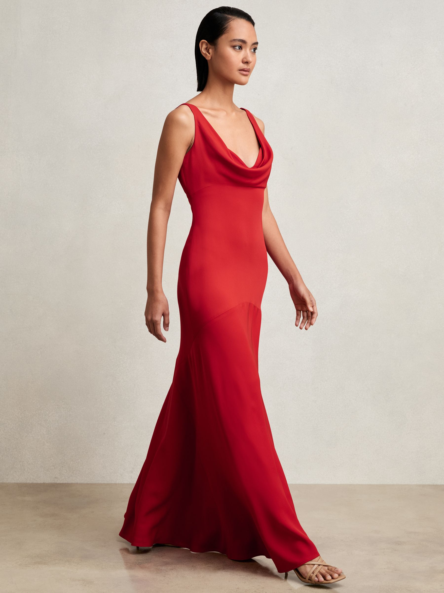 Cowl-Neck Sleeveless Maxi Dress in Red