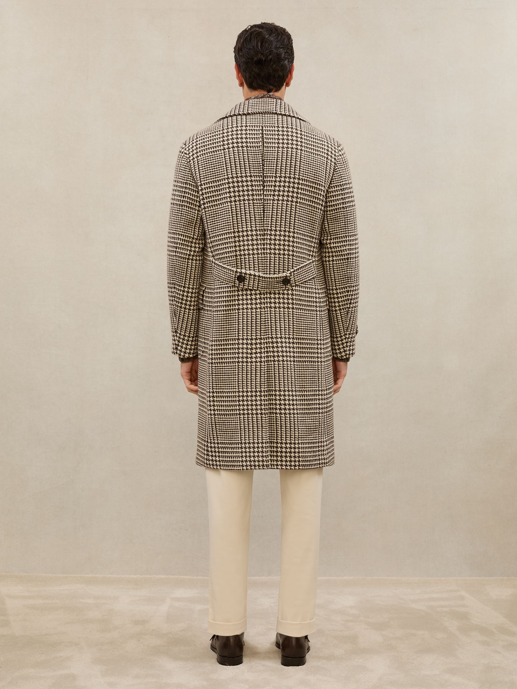 Atelier Wool Check Overcoat in Brown/White