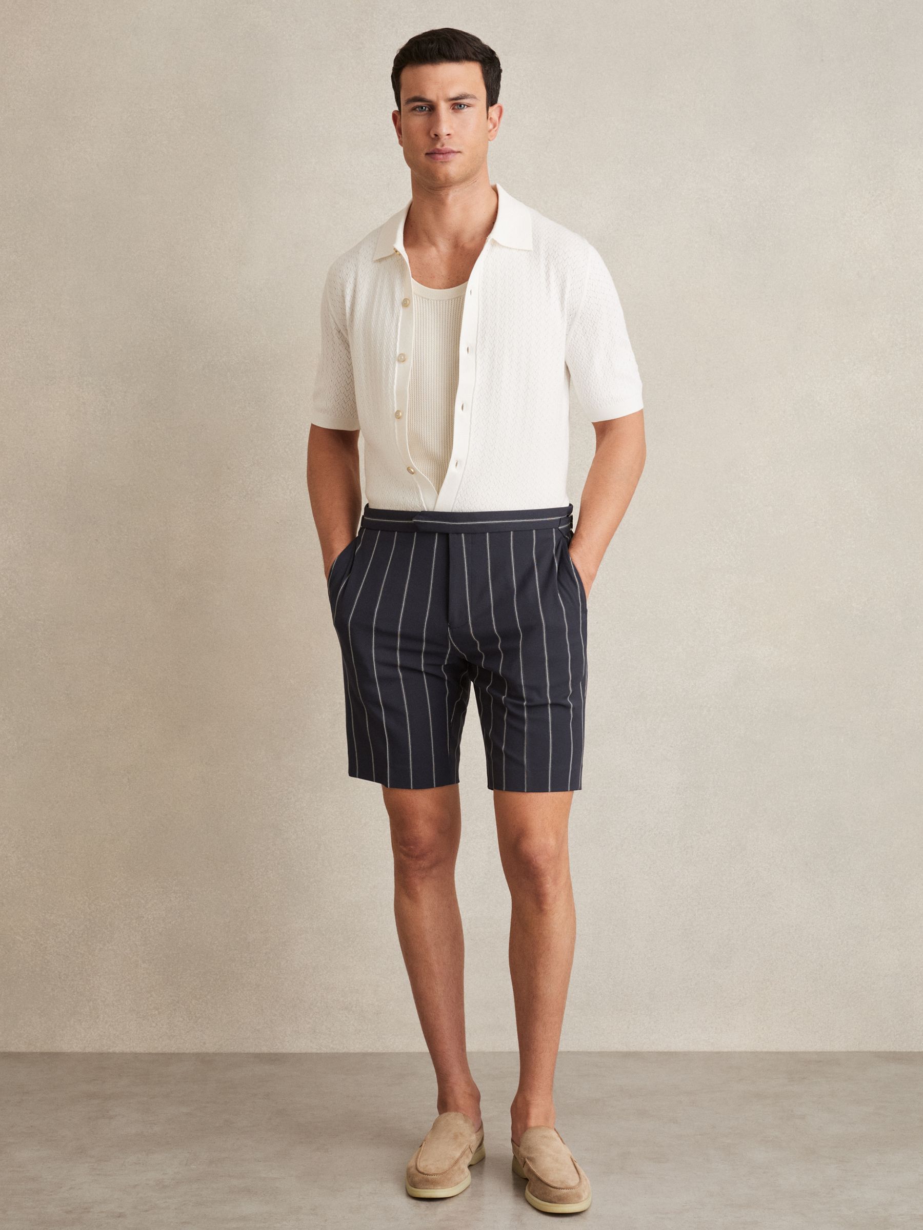 Striped Side-Adjuster Shorts in Navy