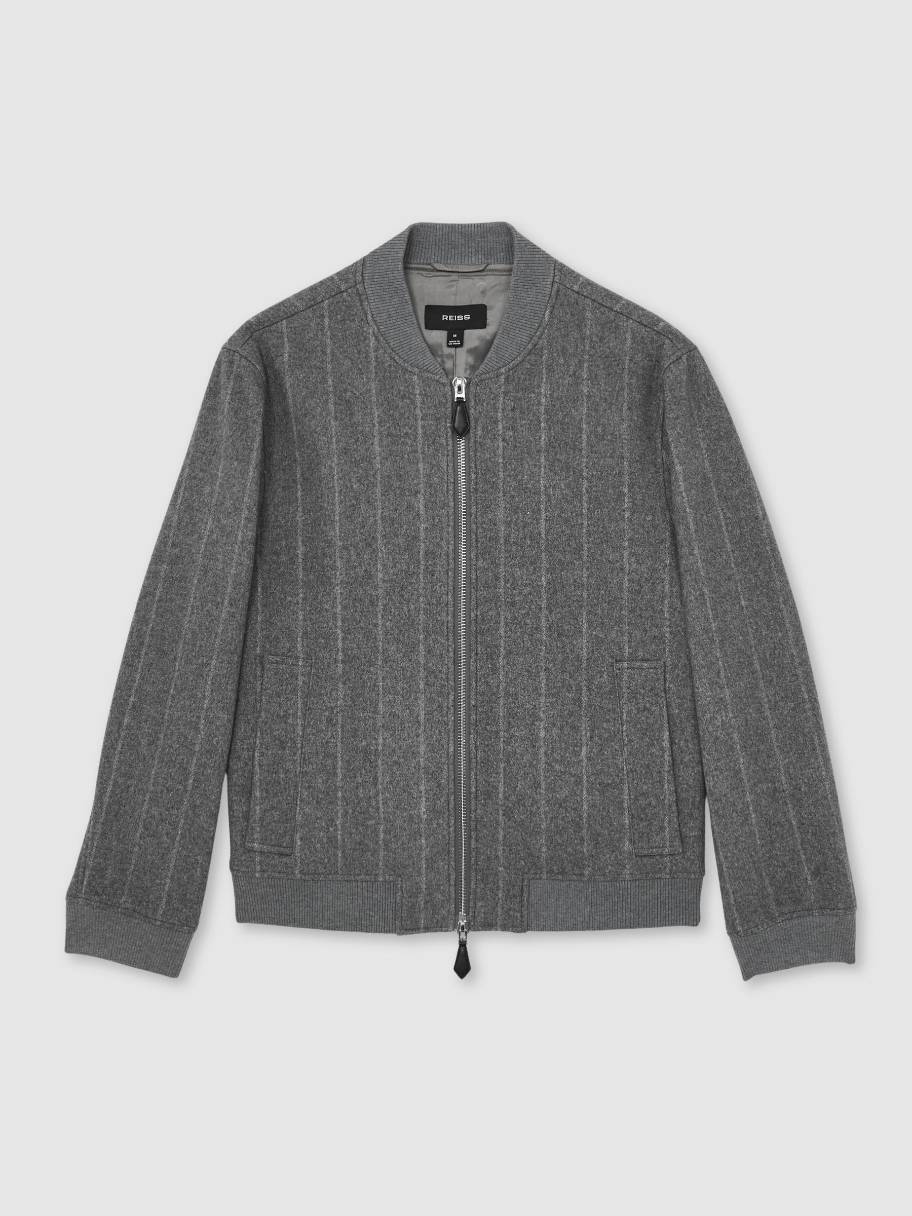 Wool-Blend Chalk-Stripe Bomber Jacket in Grey